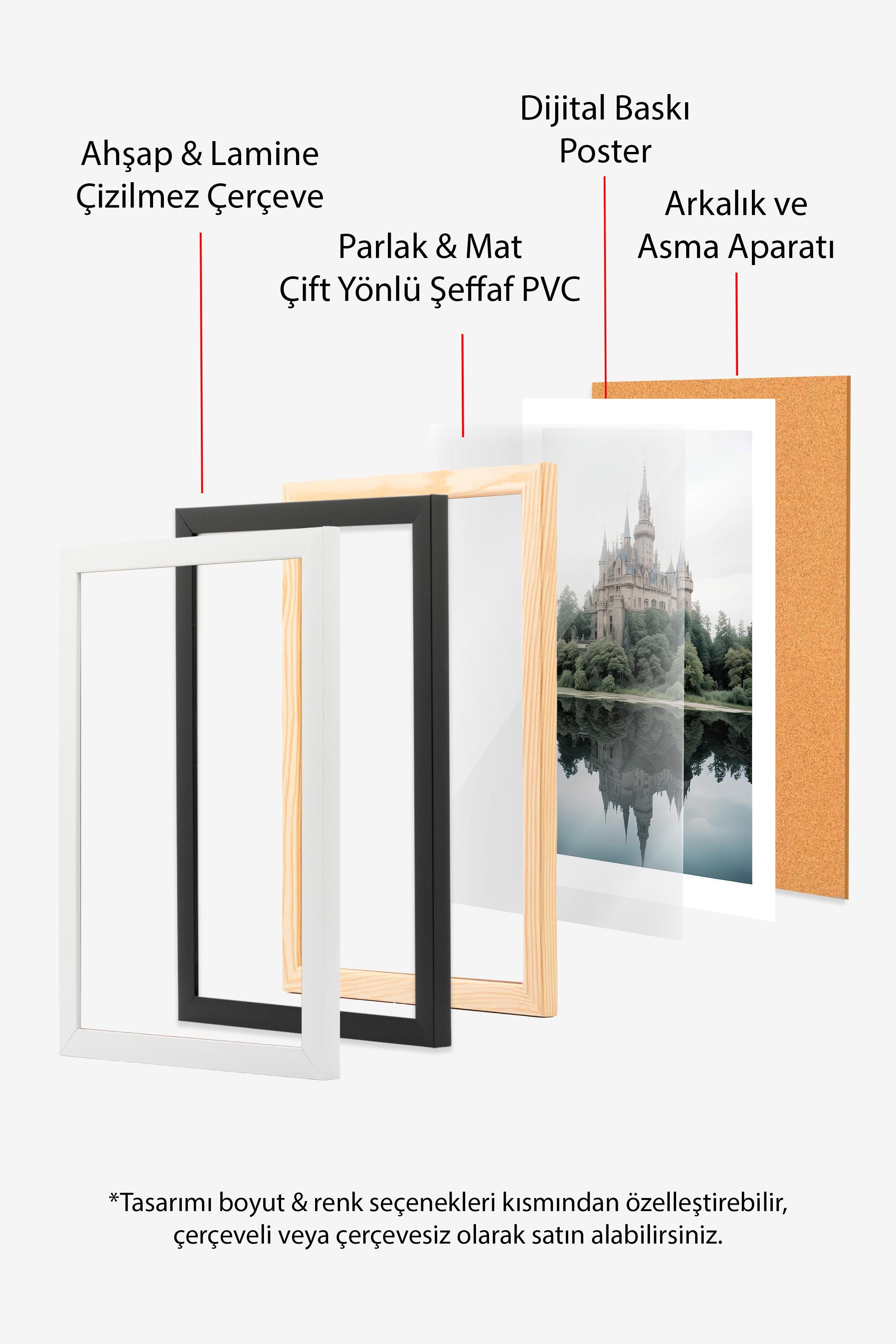 Ahşap Çerçeveli Tablo Seti, Büyücü Okulu Duvar Tablosu, 3 Adet Poster Seti, No:300714