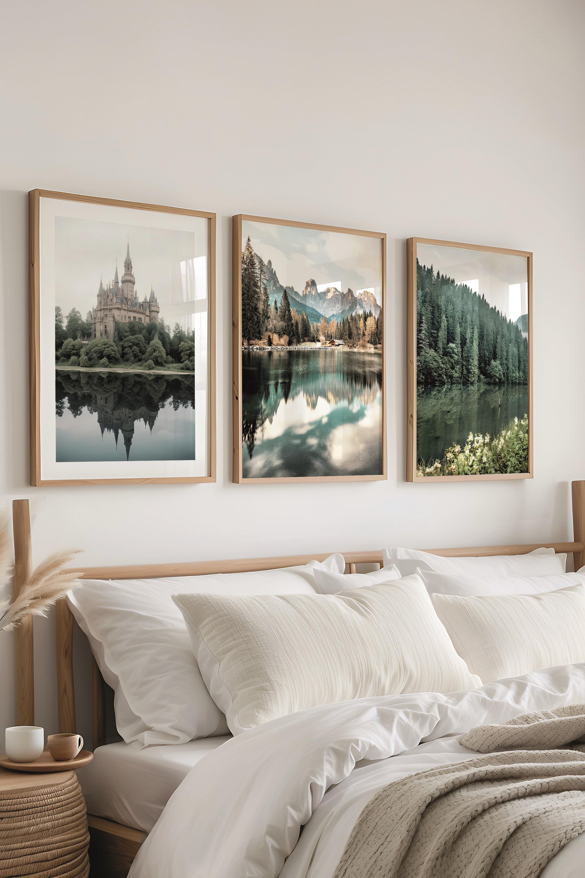 Ahşap Çerçeveli Tablo Seti, Büyücü Okulu Duvar Tablosu, 3 Adet Poster Seti, No:300714