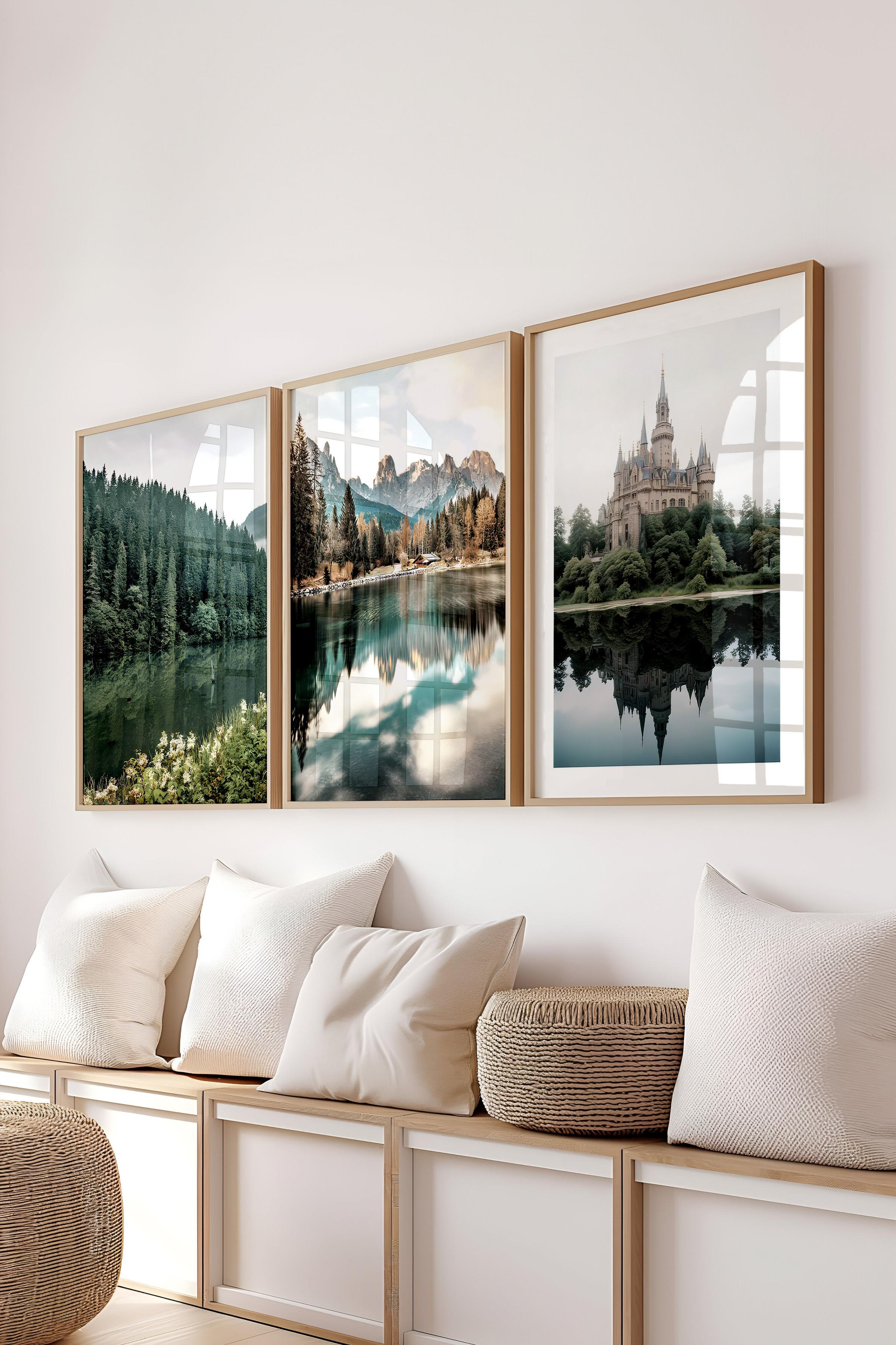 Ahşap Çerçeveli Tablo Seti, Büyücü Okulu Duvar Tablosu, 3 Adet Poster Seti, No:300714