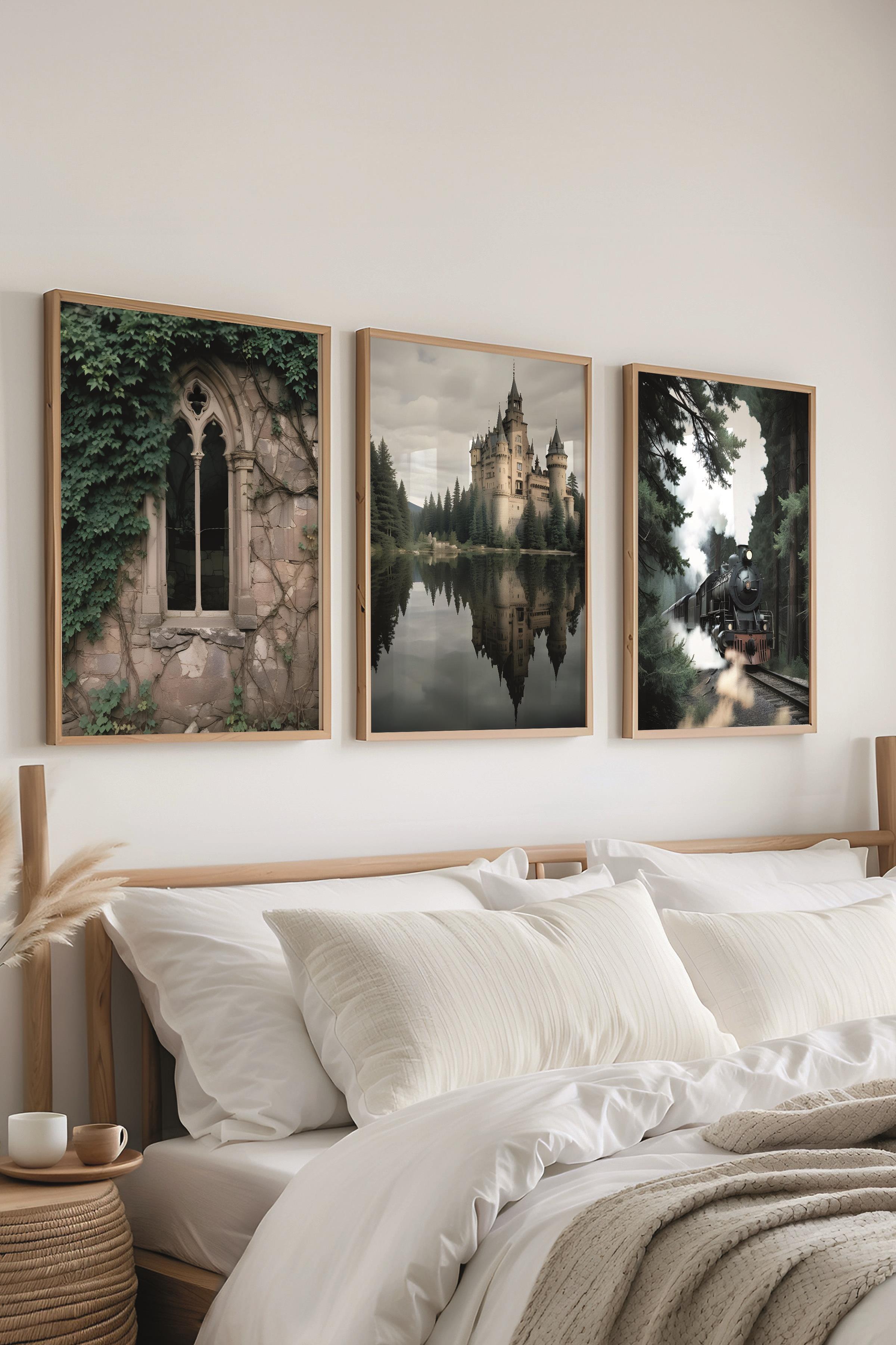 Ahşap Çerçeveli Tablo Seti, Büyücü Okulu Duvar Tablosu, 3 Adet Poster Seti, No:300751