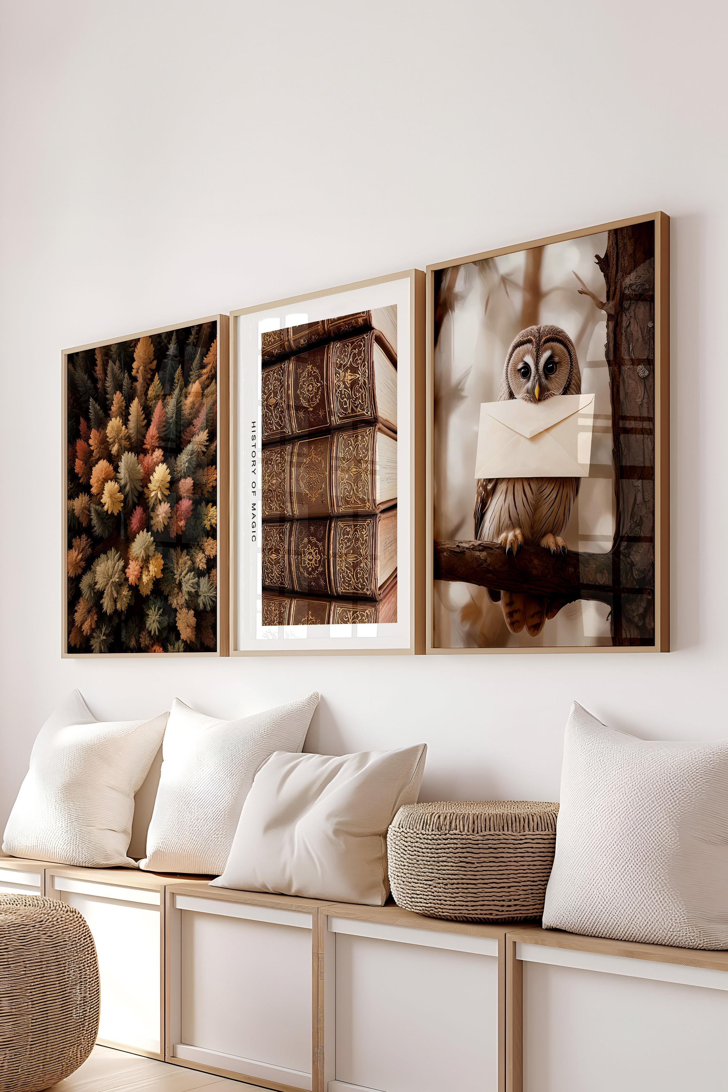 Ahşap Çerçeveli Tablo Seti, Büyücü Okulu IV Duvar Tablosu, 3 Adet Poster Seti, No:300688