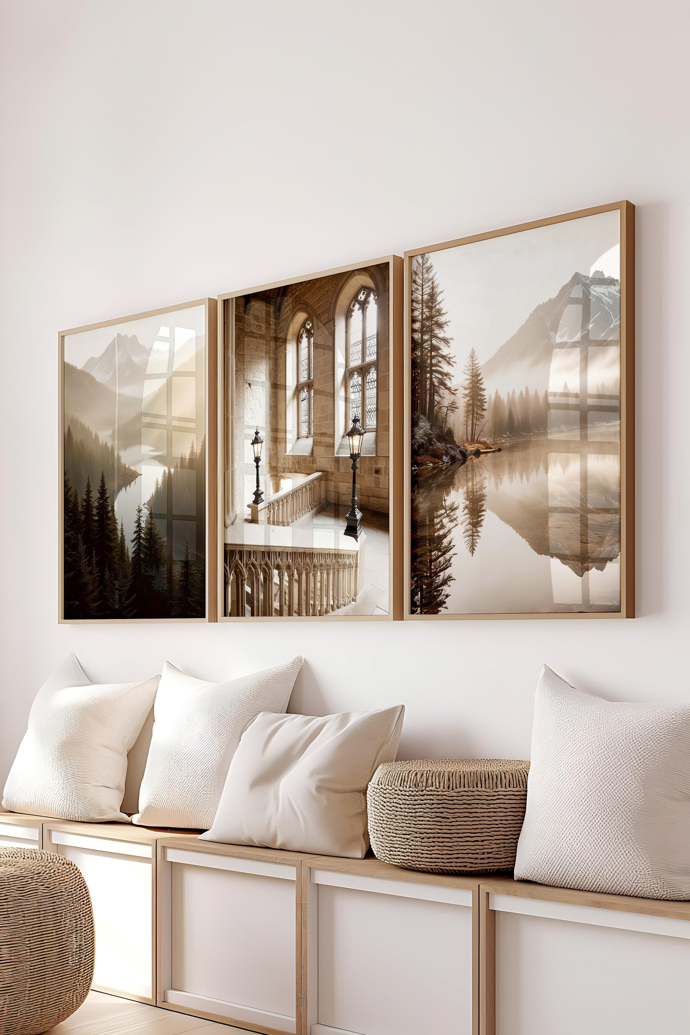 Ahşap Çerçeveli Tablo Seti, Büyücü Okulu VI Duvar Tablosu, 3 Adet Poster Seti, No:300689