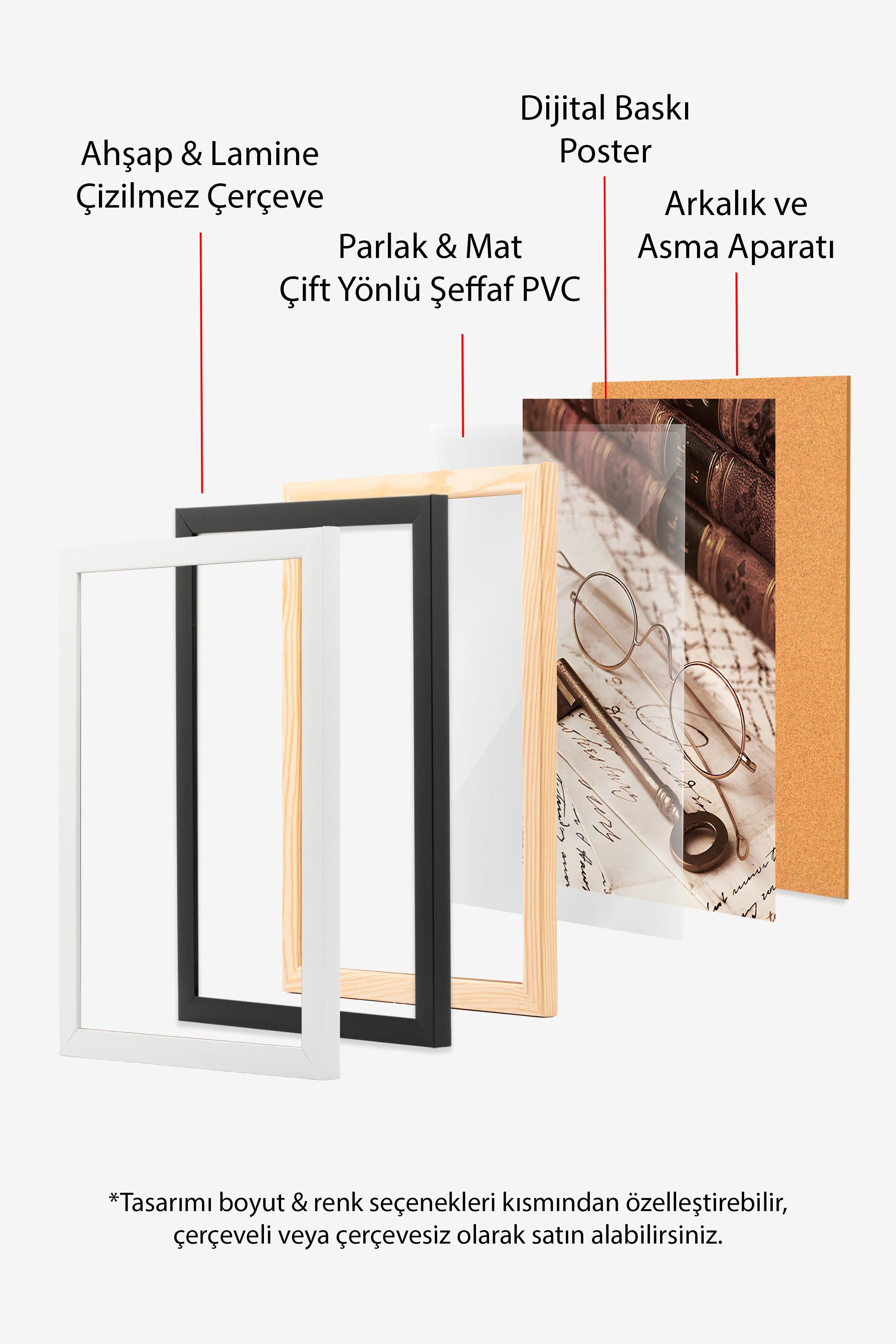 Ahşap Çerçeveli Tablo Seti, Büyücü Okulu VIII Duvar Tablosu, 3 Adet Poster Seti, No:300694