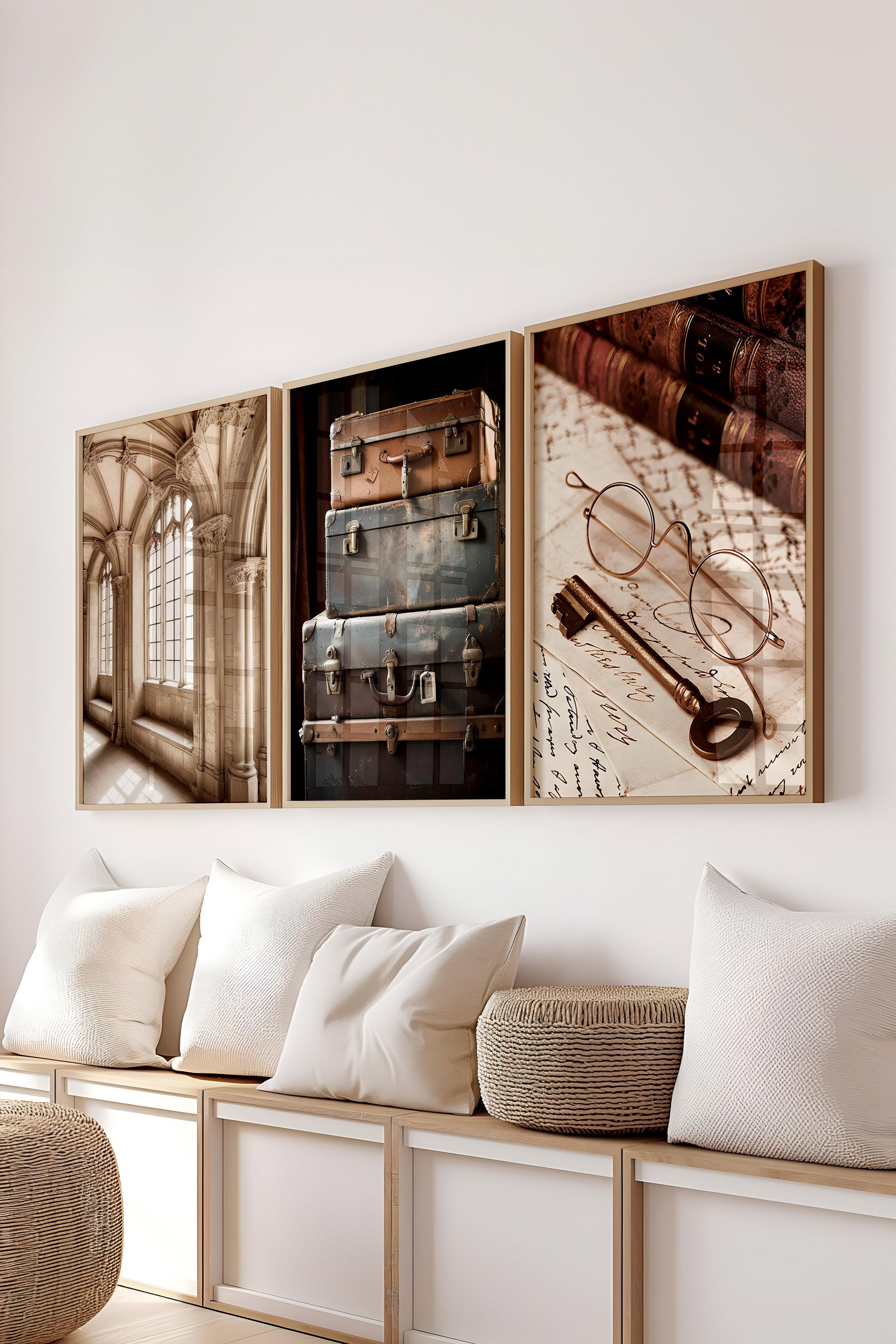 Ahşap Çerçeveli Tablo Seti, Büyücü Okulu VIII Duvar Tablosu, 3 Adet Poster Seti, No:300694