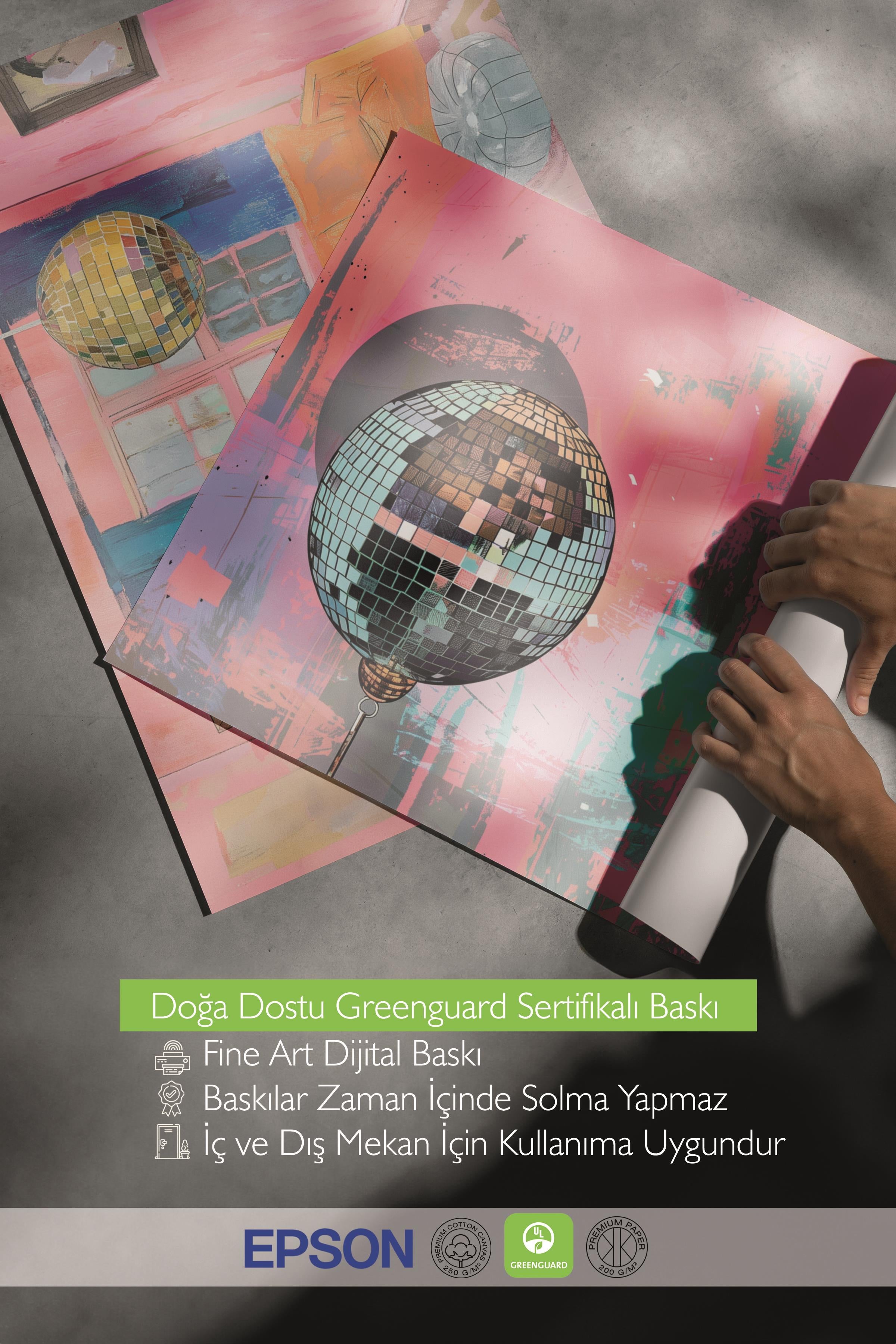 Ahşap Çerçeveli Tablo Seti, Disko Topu Maximalist Duvar Tablosu, 3 Adet Poster Seti, No:300789