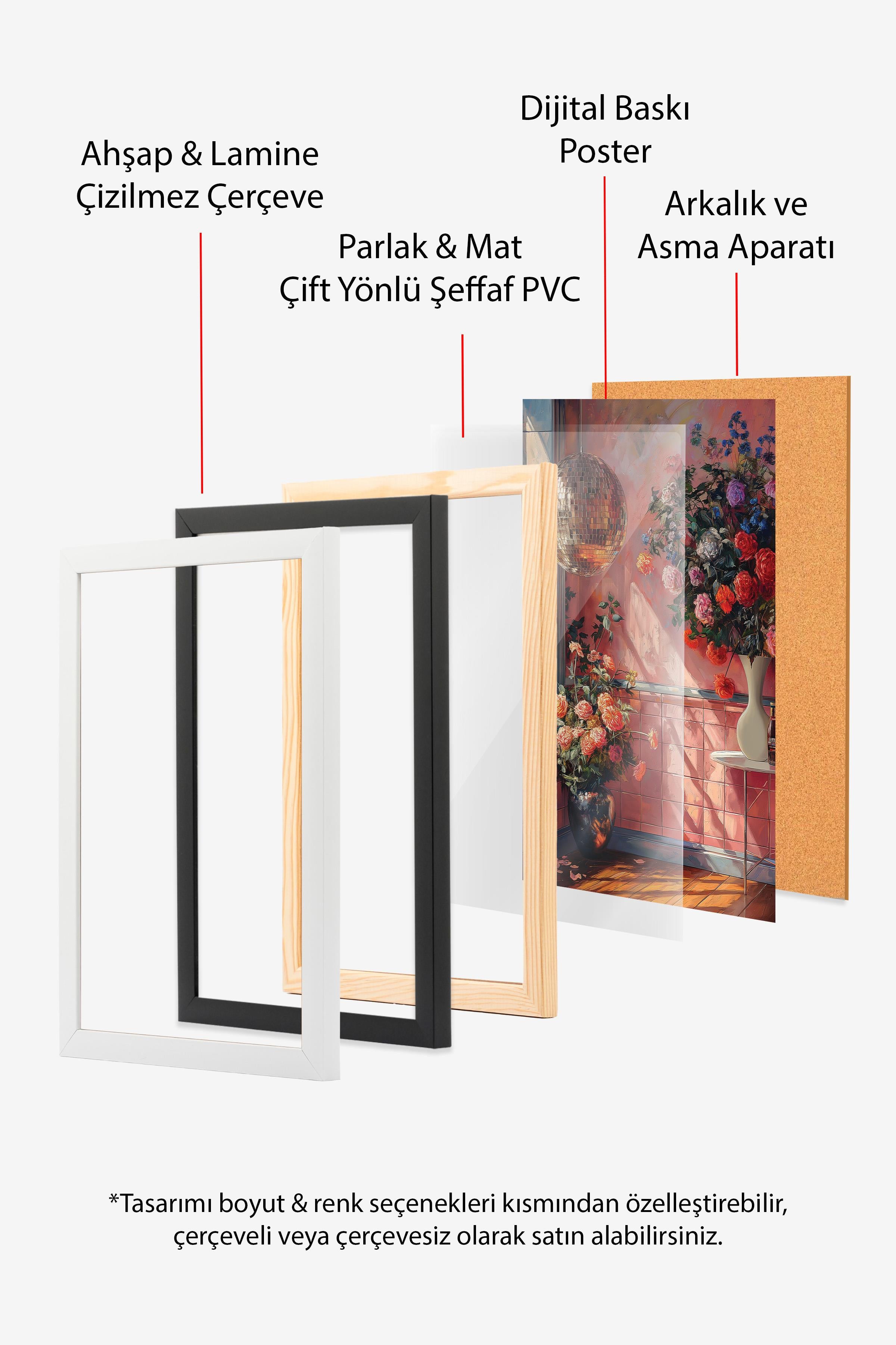 Ahşap Çerçeveli Tablo Seti, Disko Topu Maximalist Duvar Tablosu, 3 Adet Poster Seti, No:300792