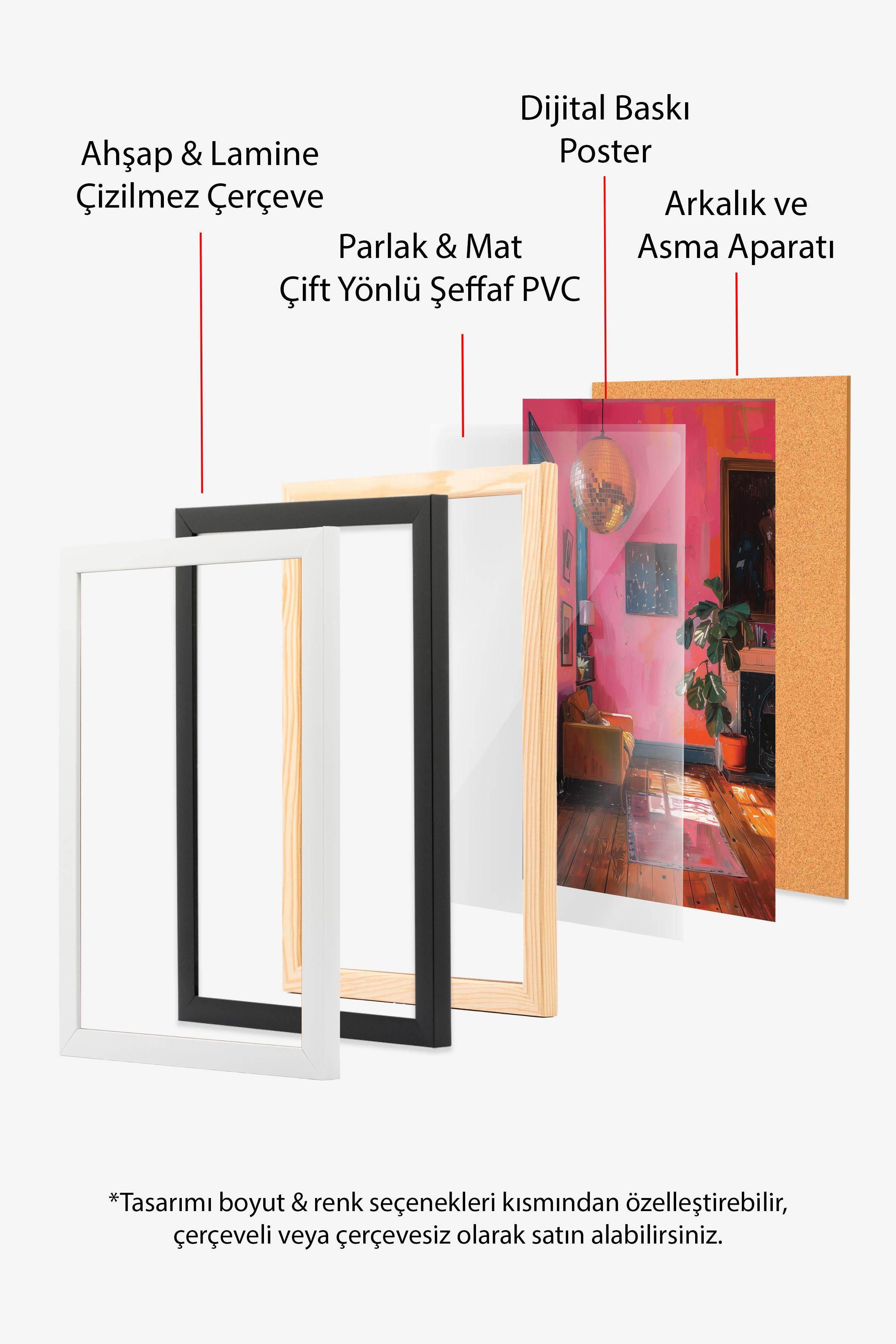 Ahşap Çerçeveli Tablo Seti, Disko Topu Maximalist Duvar Tablosu, 3 Adet Poster Seti, No:300794