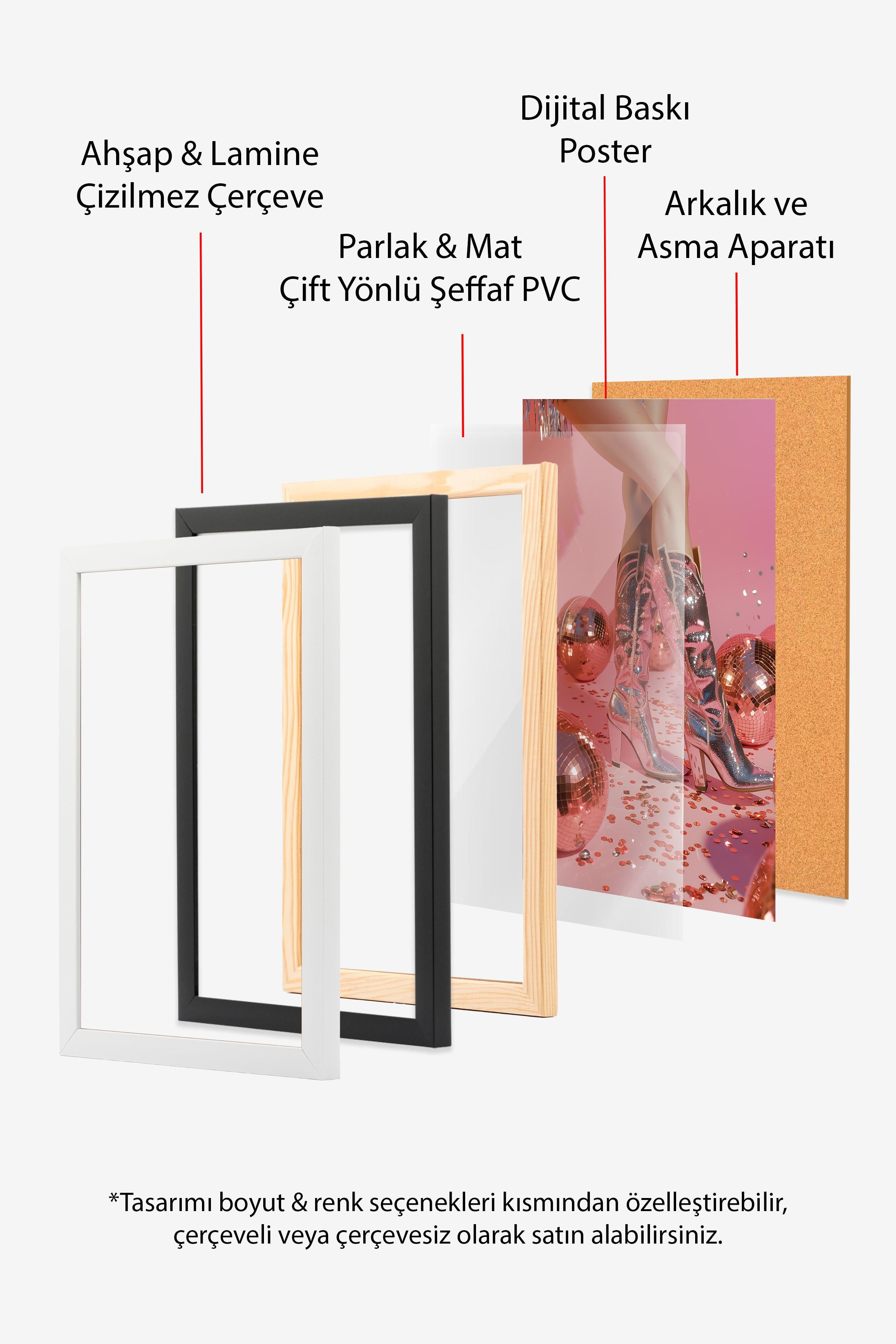 Ahşap Çerçeveli Tablo Seti, Disko Topu Maximalist Duvar Tablosu, 3 Adet Poster Seti, No:300795