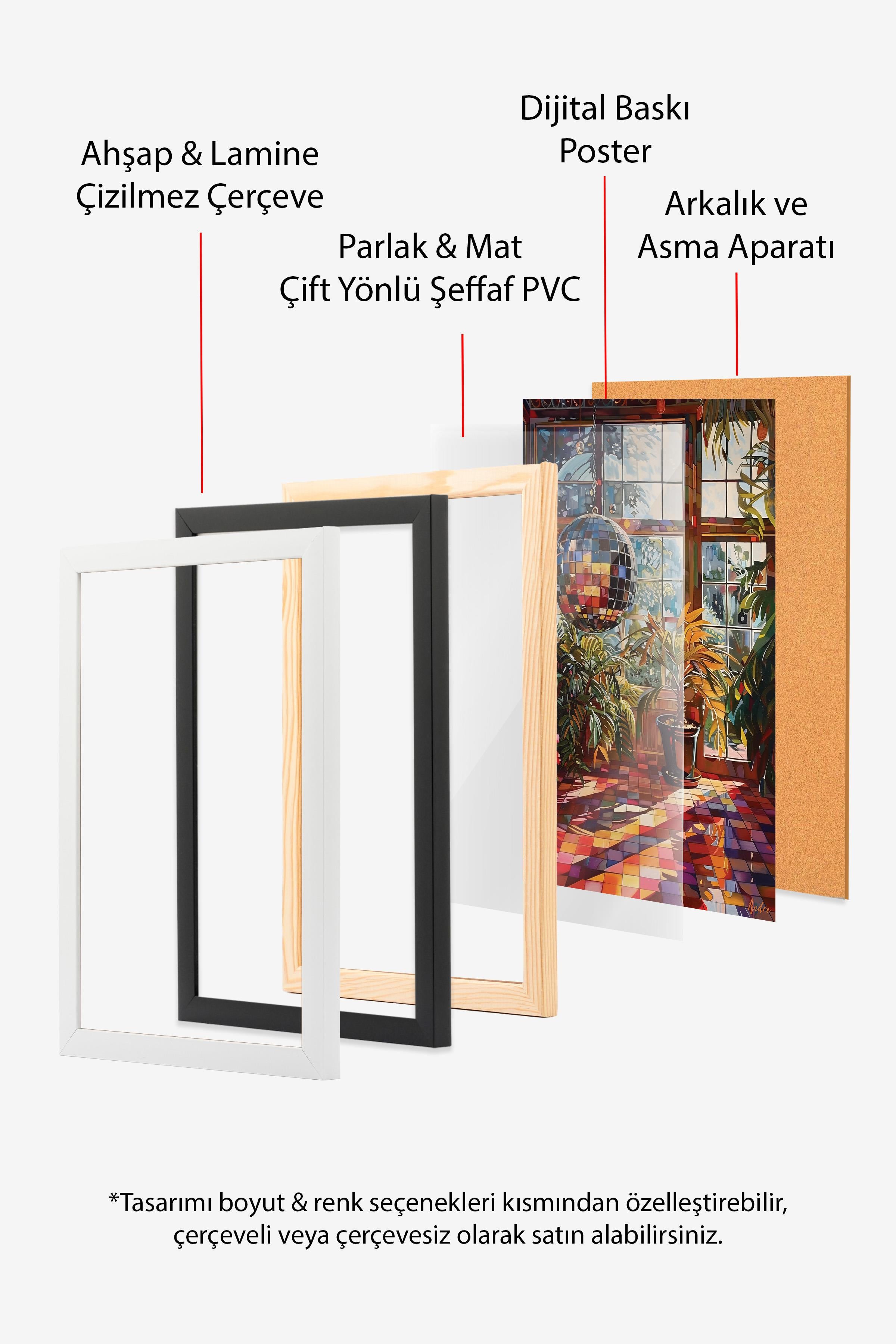 Ahşap Çerçeveli Tablo Seti, Disko Topu Maximalist Duvar Tablosu, 3 Adet Poster Seti, No:300797