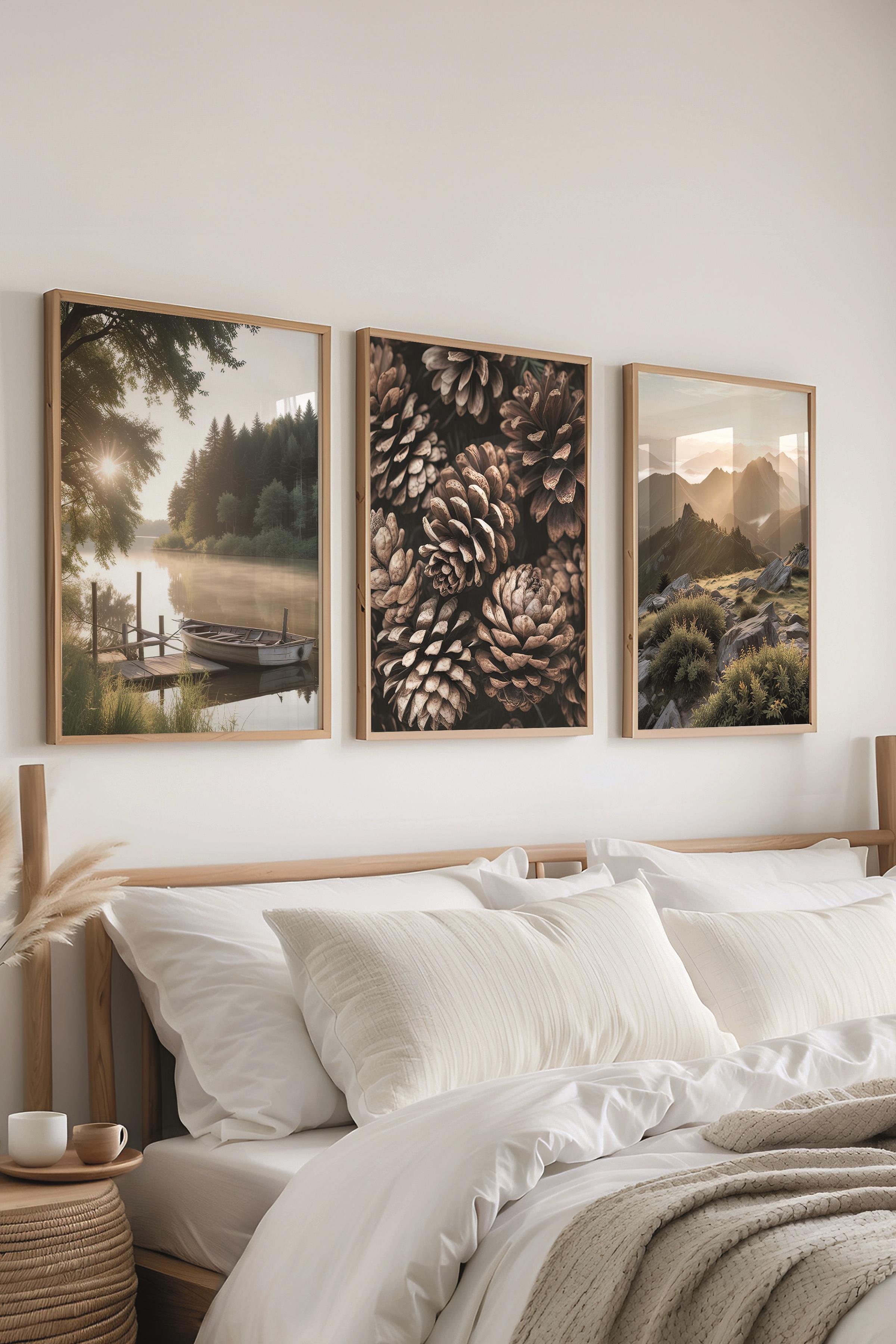 Ahşap Çerçeveli Tablo Seti, Doğa Fotoğrafı Duvar Tablosu, 3 Adet Poster Seti, No:300702