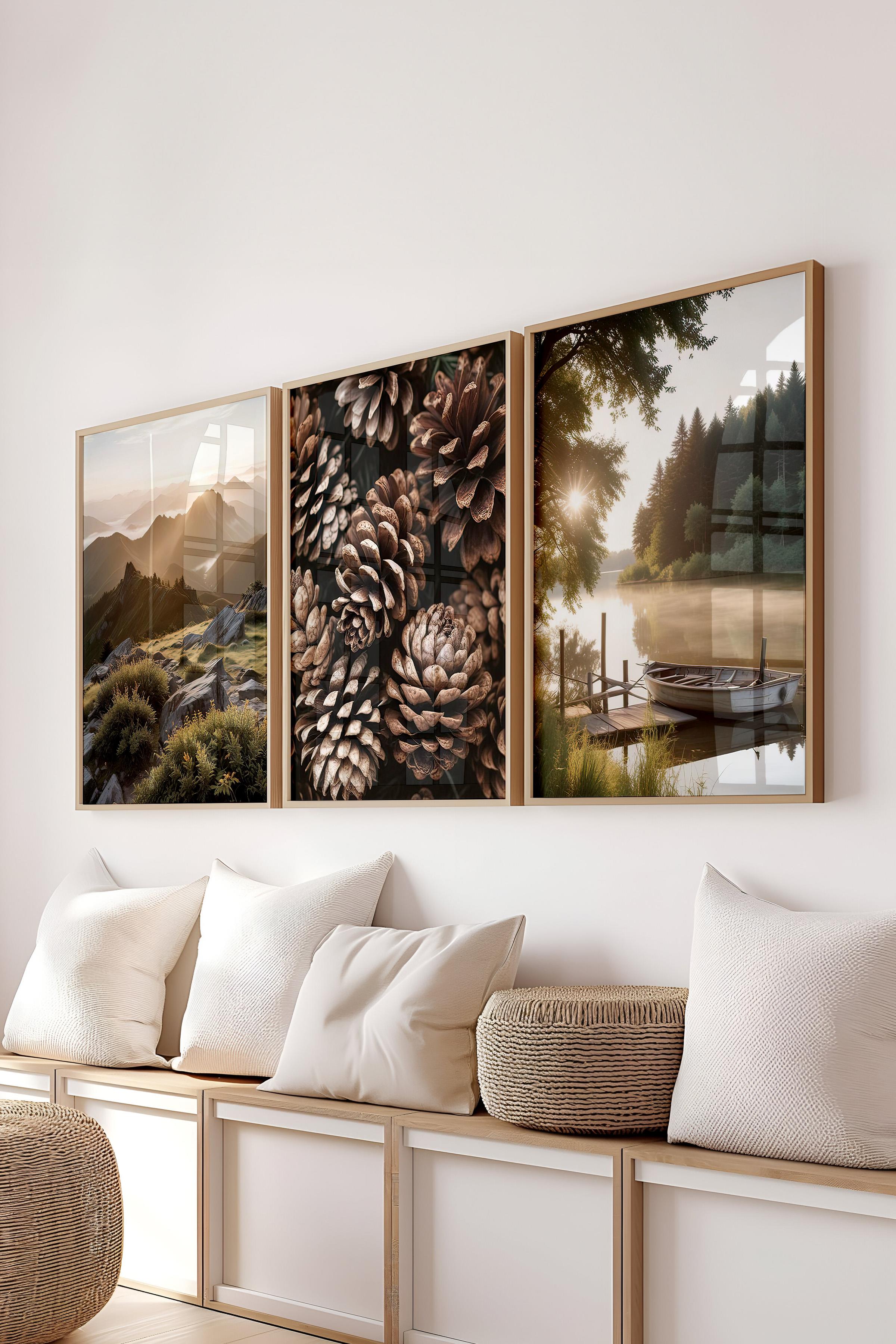 Ahşap Çerçeveli Tablo Seti, Doğa Fotoğrafı Duvar Tablosu, 3 Adet Poster Seti, No:300702