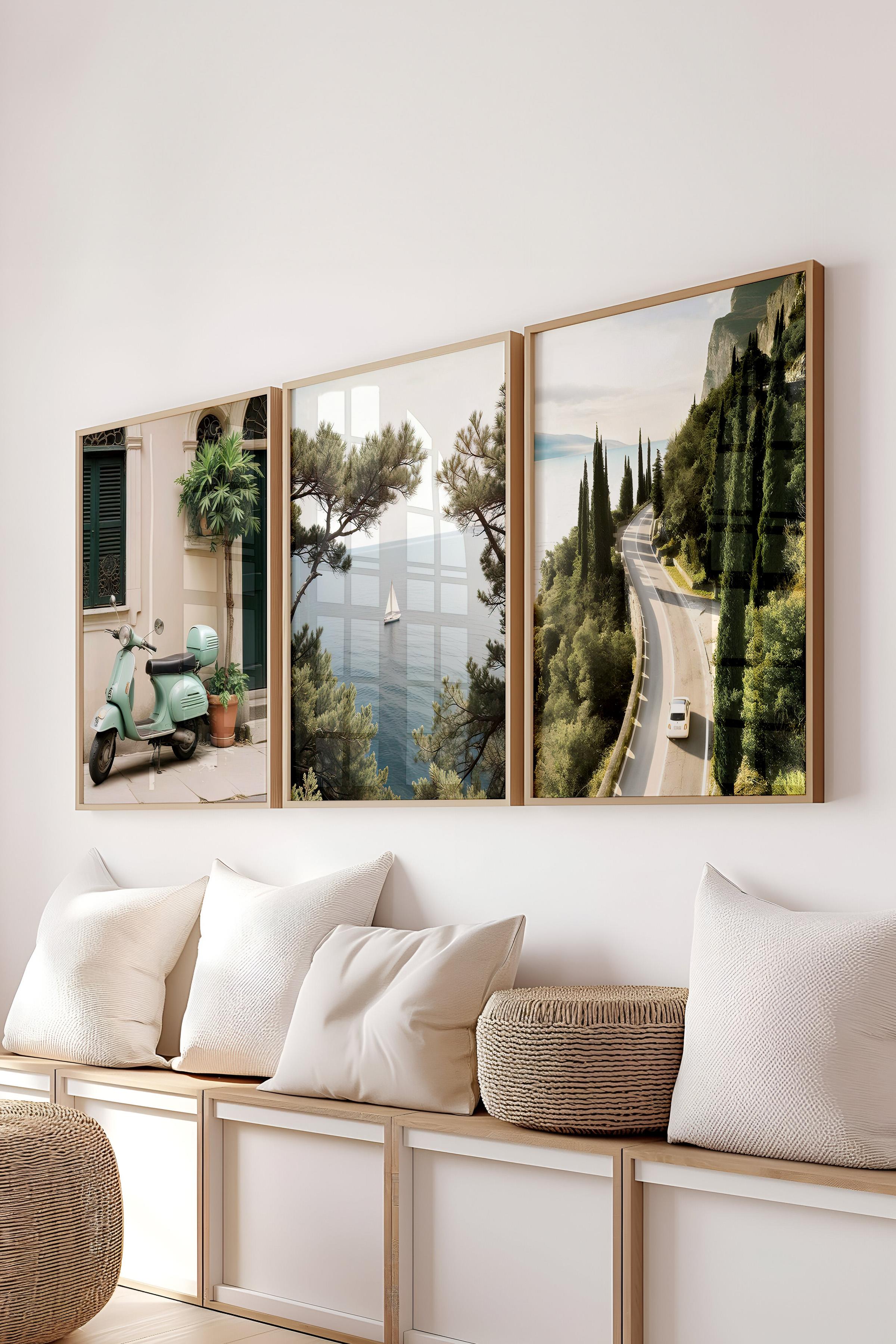Ahşap Çerçeveli Tablo Seti, İtalya Gezi Duvar Tablosu, 3 Adet Poster Seti, No:300696