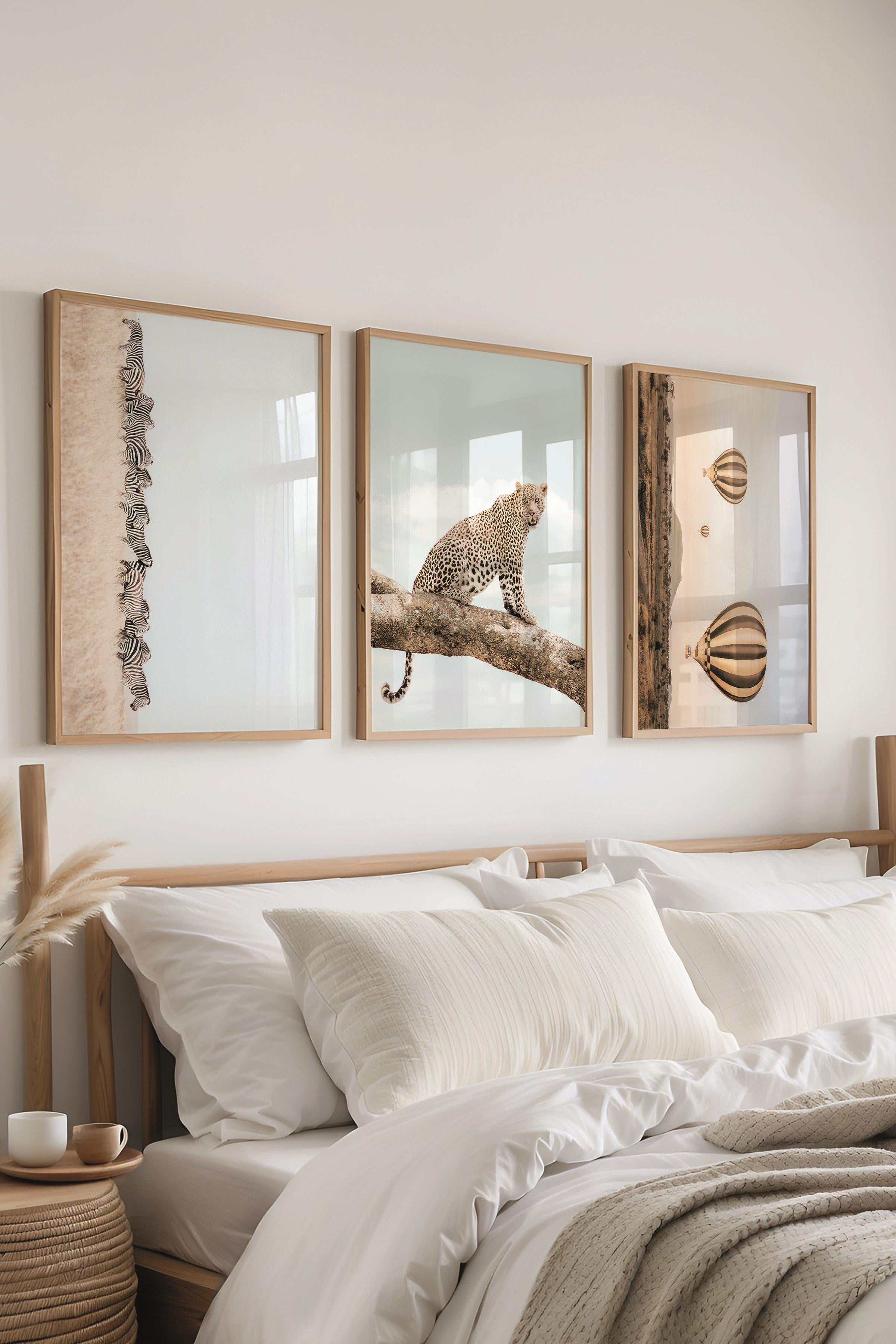 Ahşap Çerçeveli Tablo Seti, Kahveregi Doğa Duvar Tablosu, 3 Adet Poster Seti, No:300745