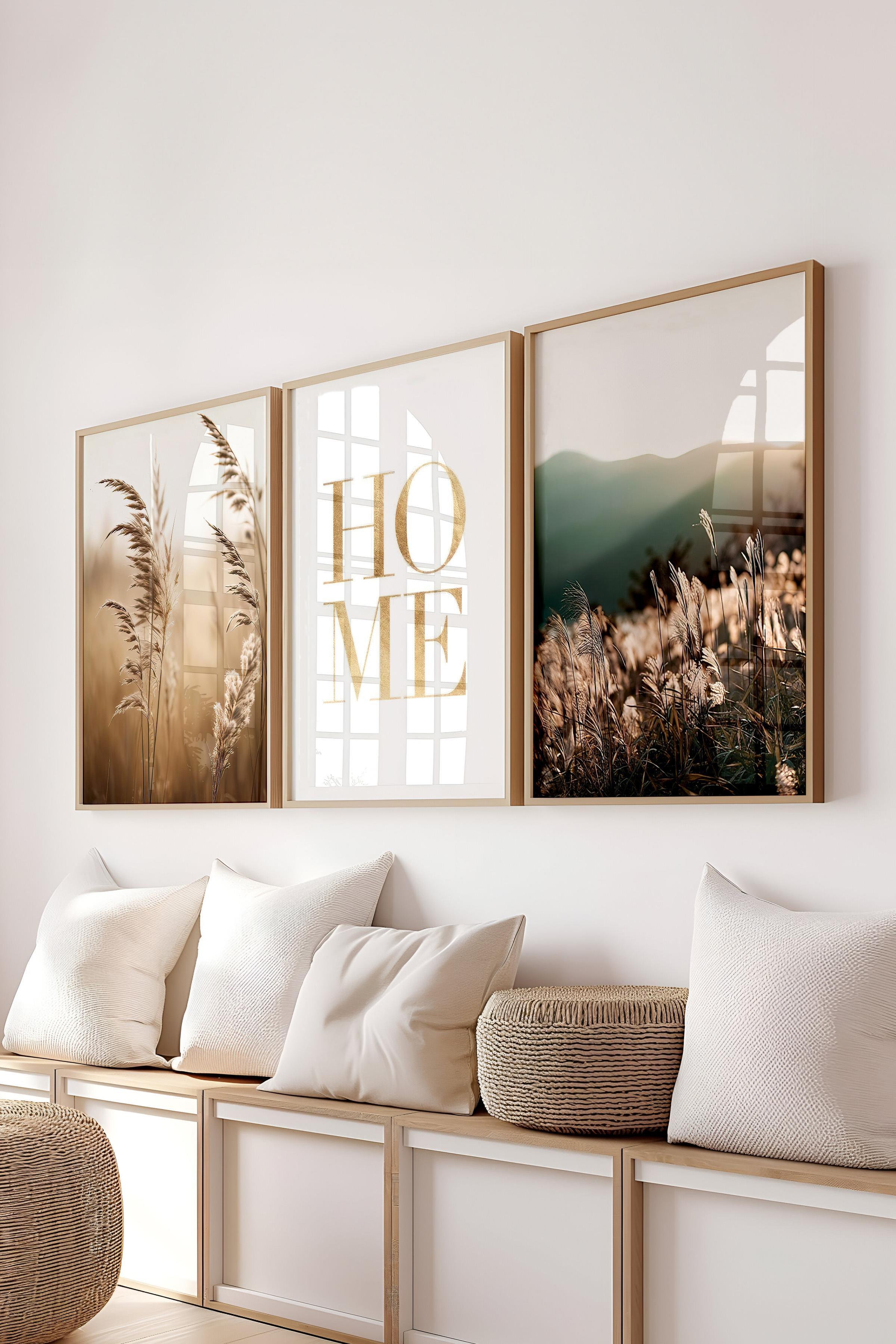 Ahşap Çerçeveli Tablo Seti, Karışık Fotoğraflar Duvar Tablosu, 3 Adet Poster Seti, No:300728