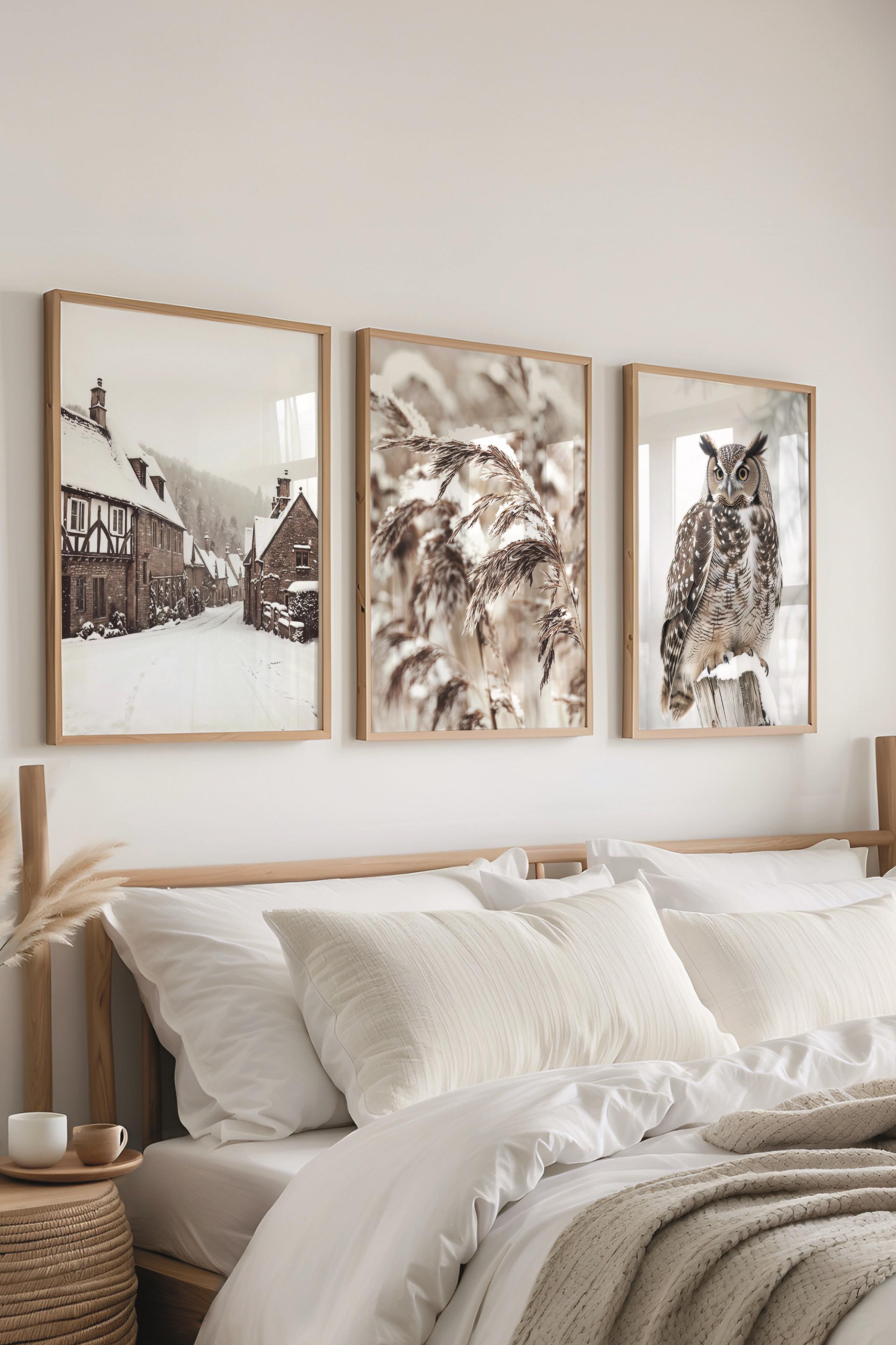 Ahşap Çerçeveli Tablo Seti, Kış Fotoğrafları Duvar Tablosu, 3 Adet Poster Seti, No:300729