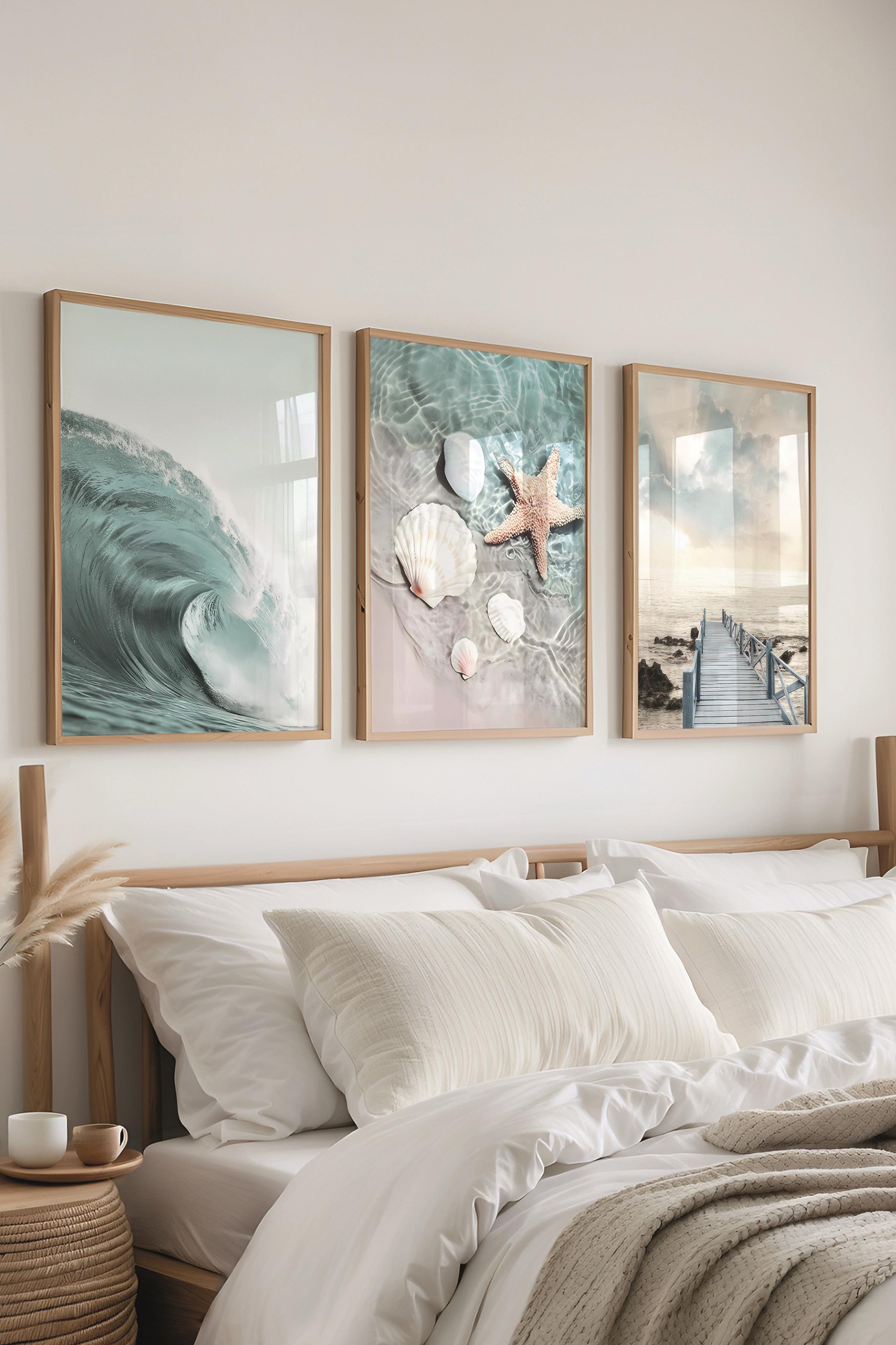 Ahşap Çerçeveli Tablo Seti, Okyanus Fotoğraflar Duvar Tablosu, 3 Adet Poster Seti, No:300733