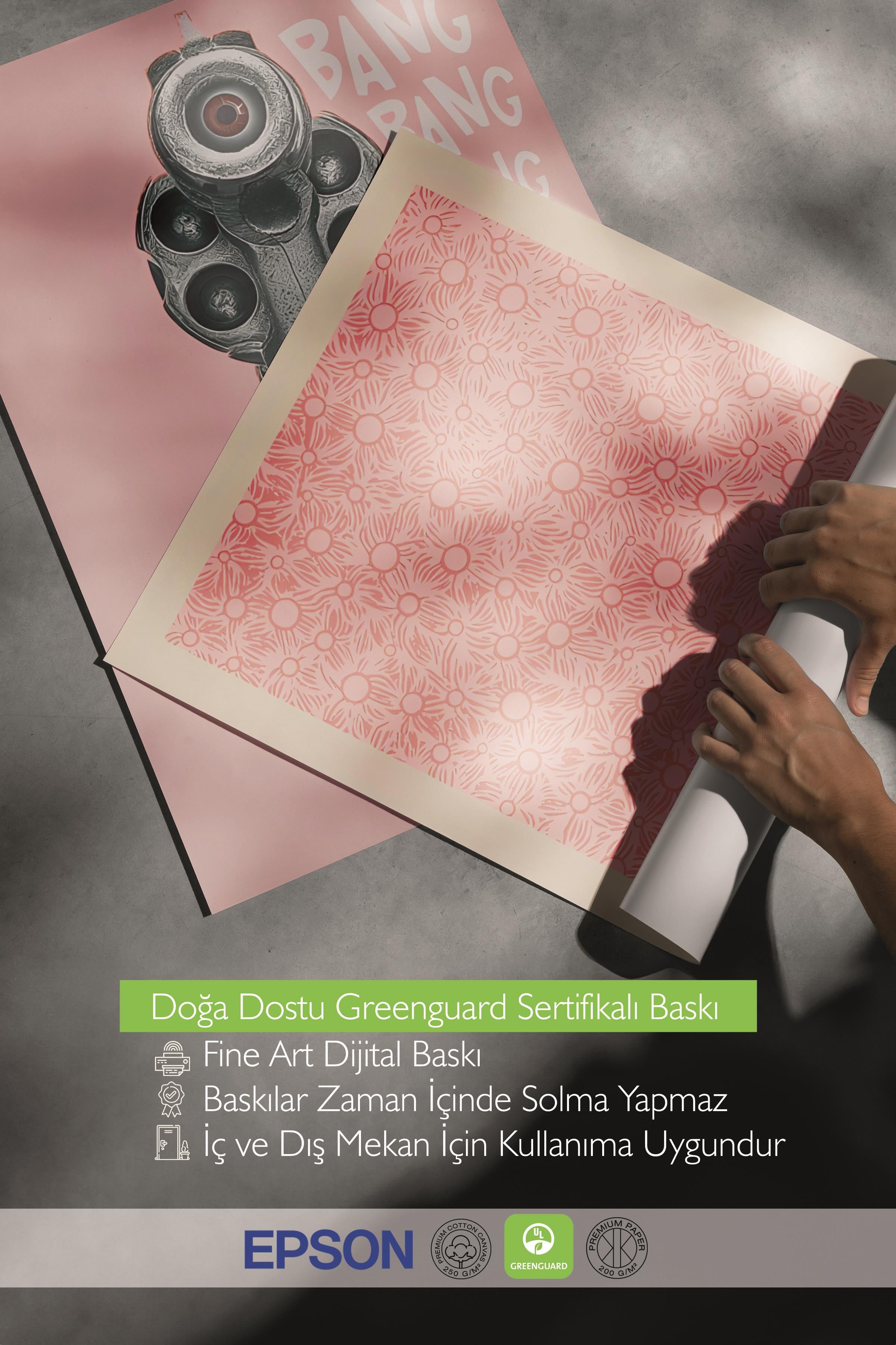 Ahşap Çerçeveli Tablo Seti, Pembe Duvar Tablosu, 3 Adet Poster Seti, No:300755