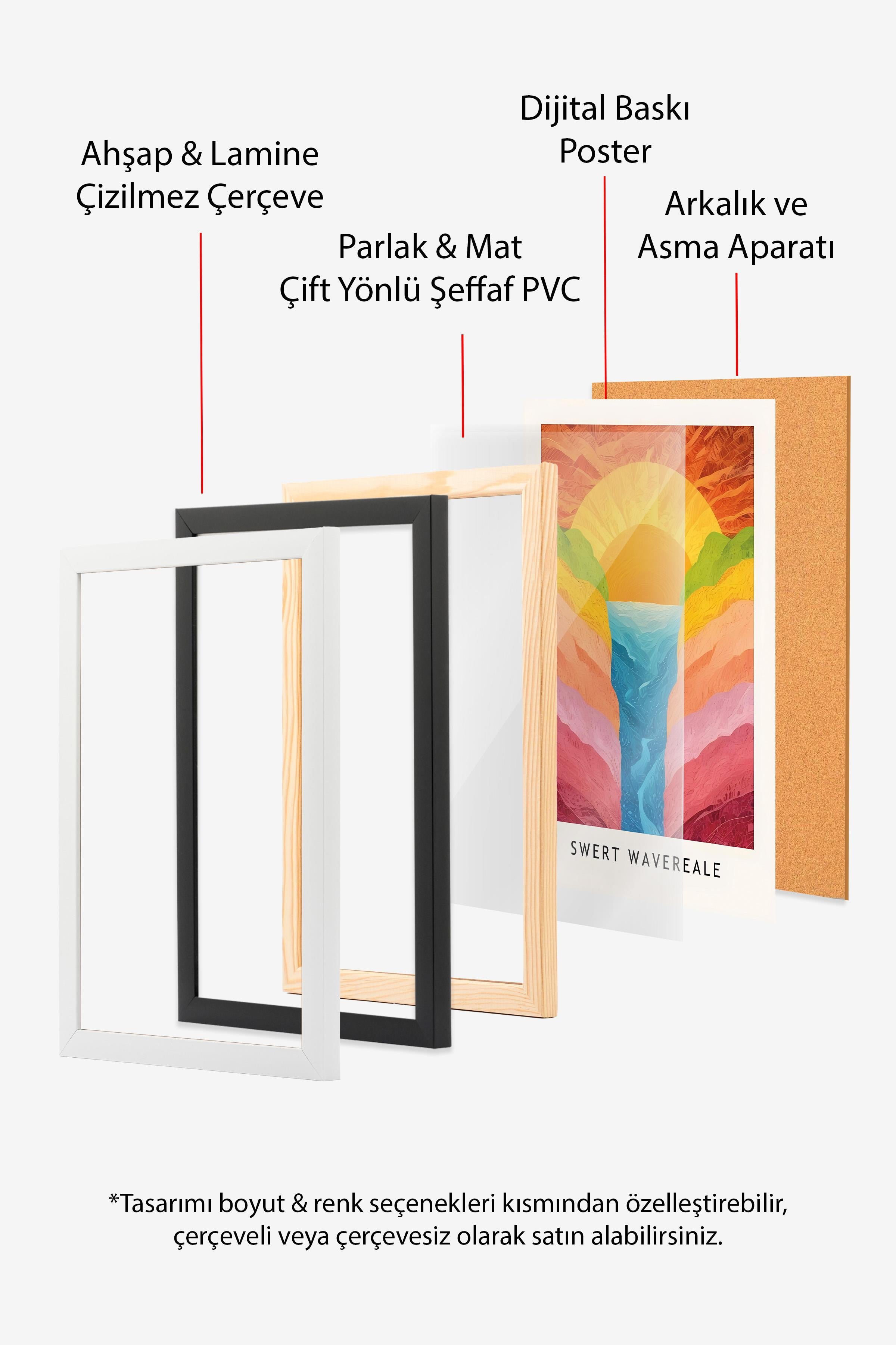 Ahşap Çerçeveli Tablo Seti, Renkli Mutfak Duvar Tablosu, 3 Adet Poster Seti, No:300780