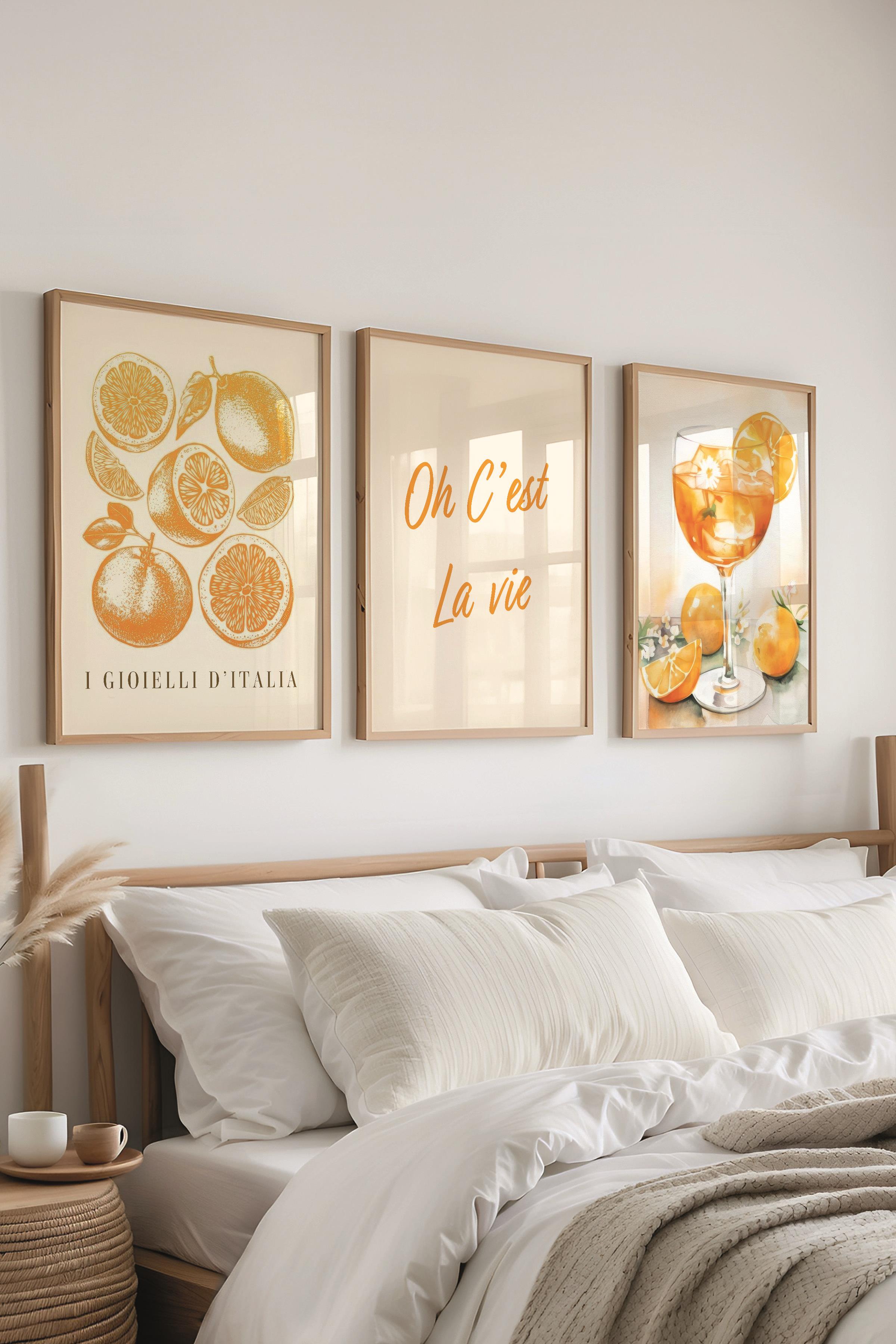 Ahşap Çerçeveli Tablo Seti, Sarı Mutfak Duvar Tablosu, 3 Adet Poster Seti, No:300766