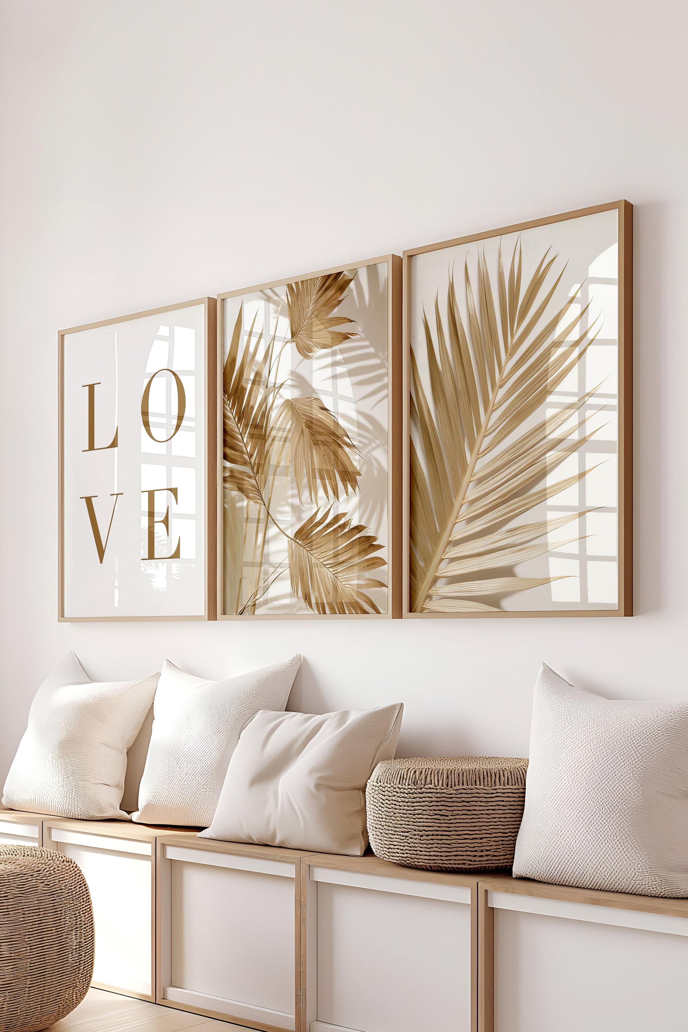 Ahşap Çerçeveli Tablo Seti, Soft Kahverengi Duvar Tablosu, 3 Adet Poster Seti, No:300716