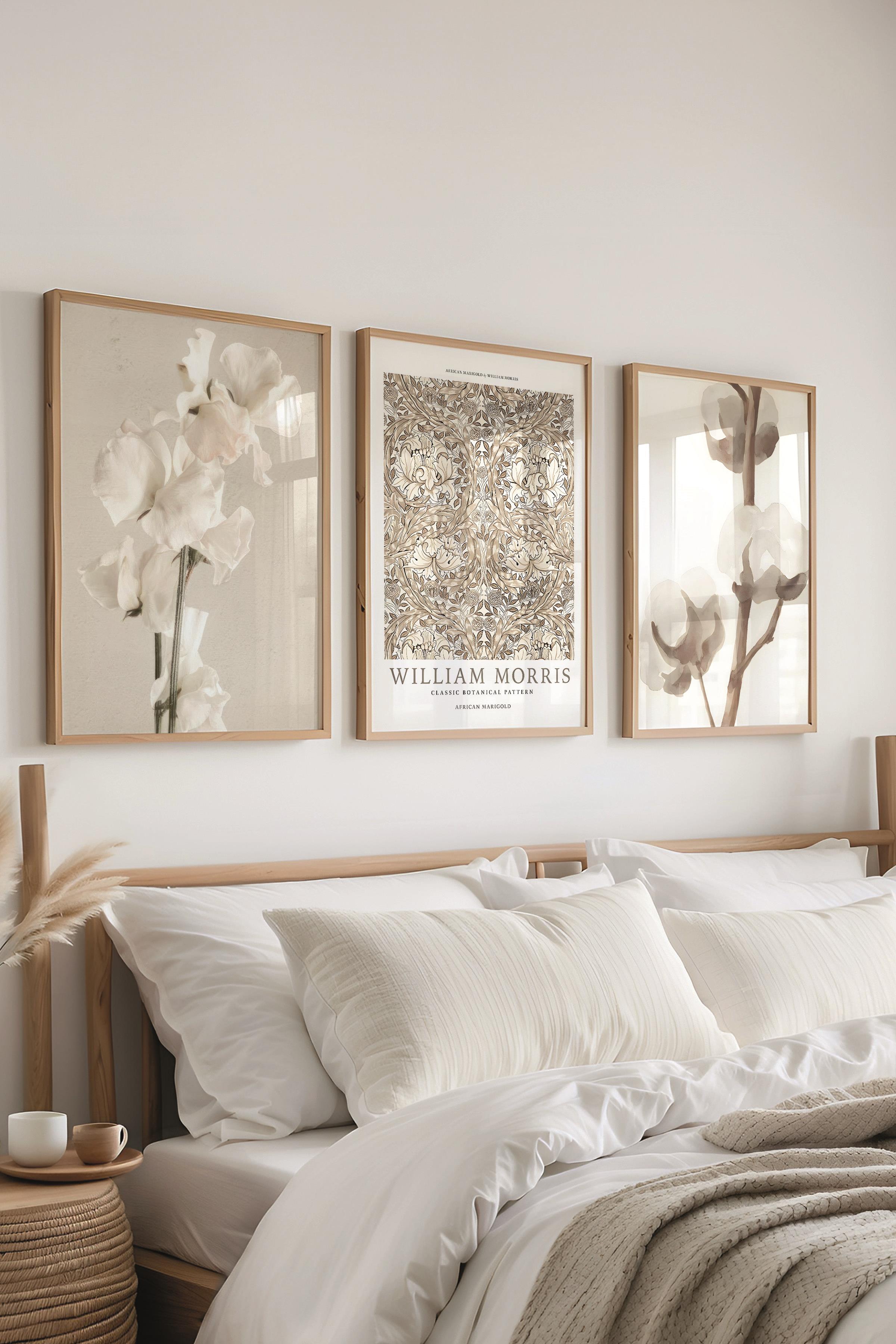 Ahşap Çerçeveli Tablo Seti, Soft Kahverengi William Morris Duvar Tablosu, 3 Adet Poster Seti, No:300787