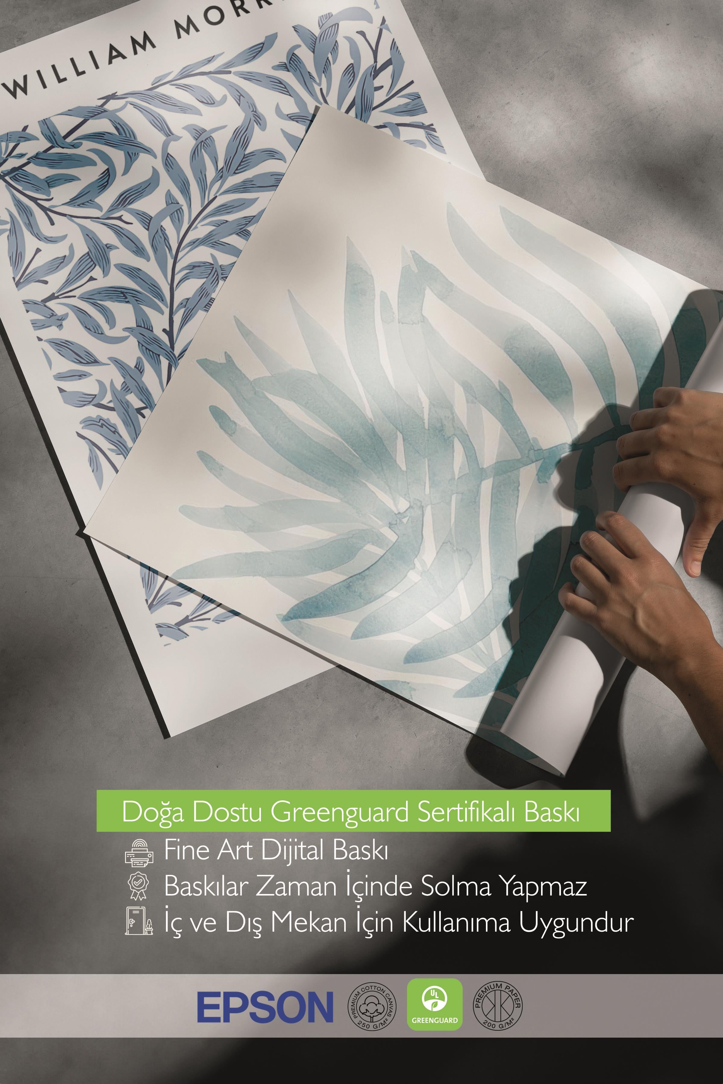 Ahşap Çerçeveli Tablo Seti, Soft Mavi William Morris Duvar Tablosu, 3 Adet Poster Seti, No:300786