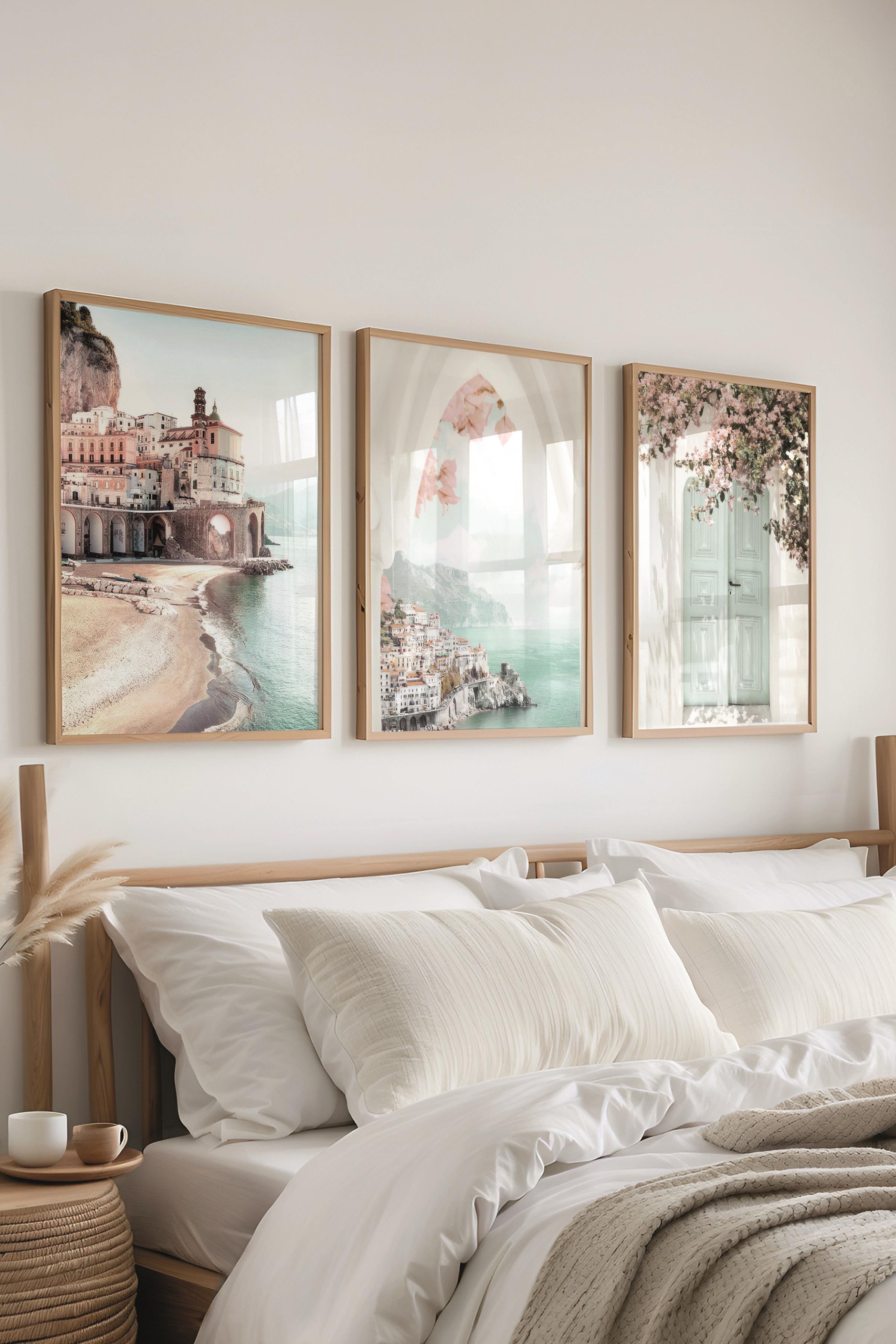 Ahşap Çerçeveli Tablo Seti, Soft Pembe ve Mavi Duvar Tablosu, 3 Adet Poster Seti, No:300736