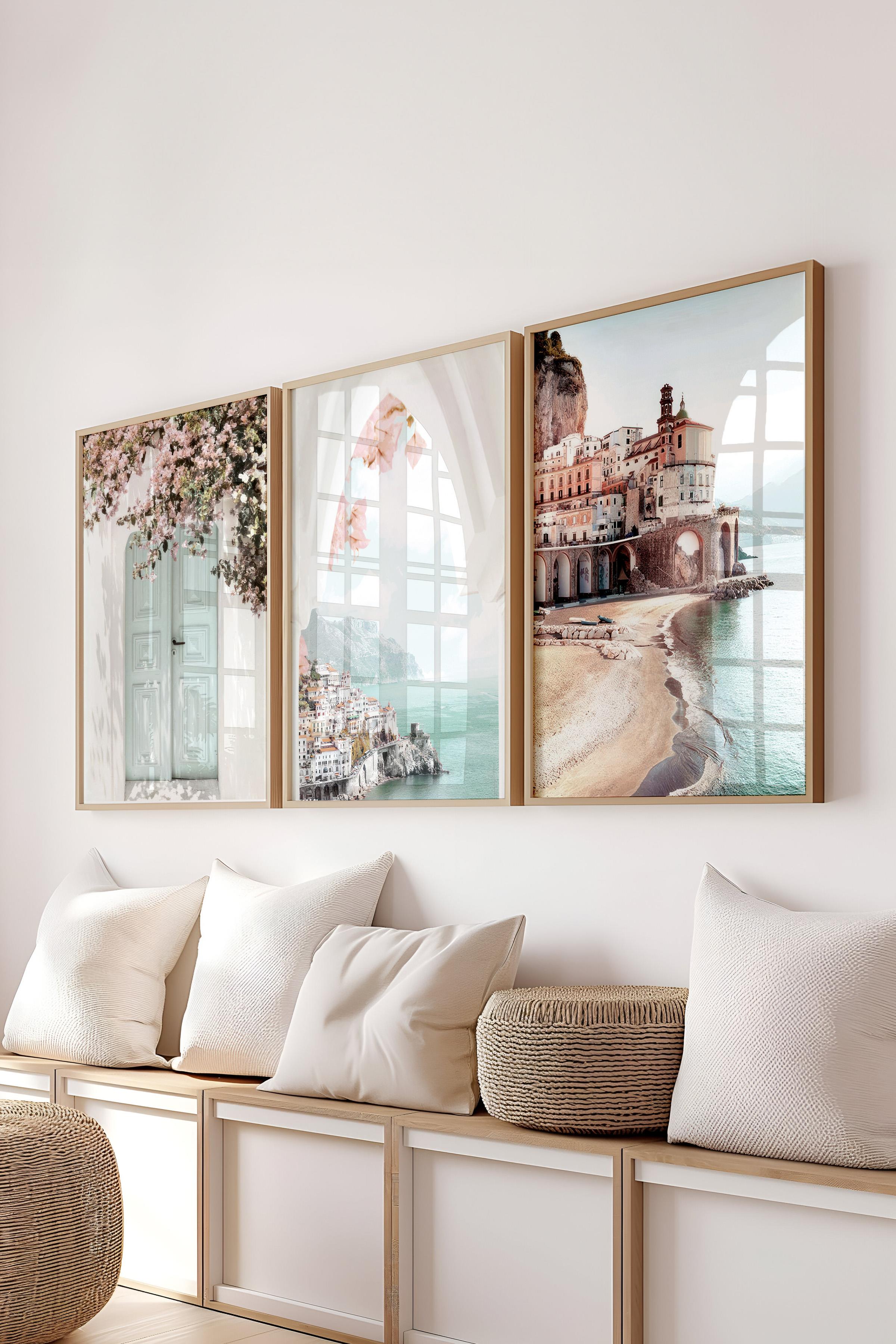 Ahşap Çerçeveli Tablo Seti, Soft Pembe ve Mavi Duvar Tablosu, 3 Adet Poster Seti, No:300736