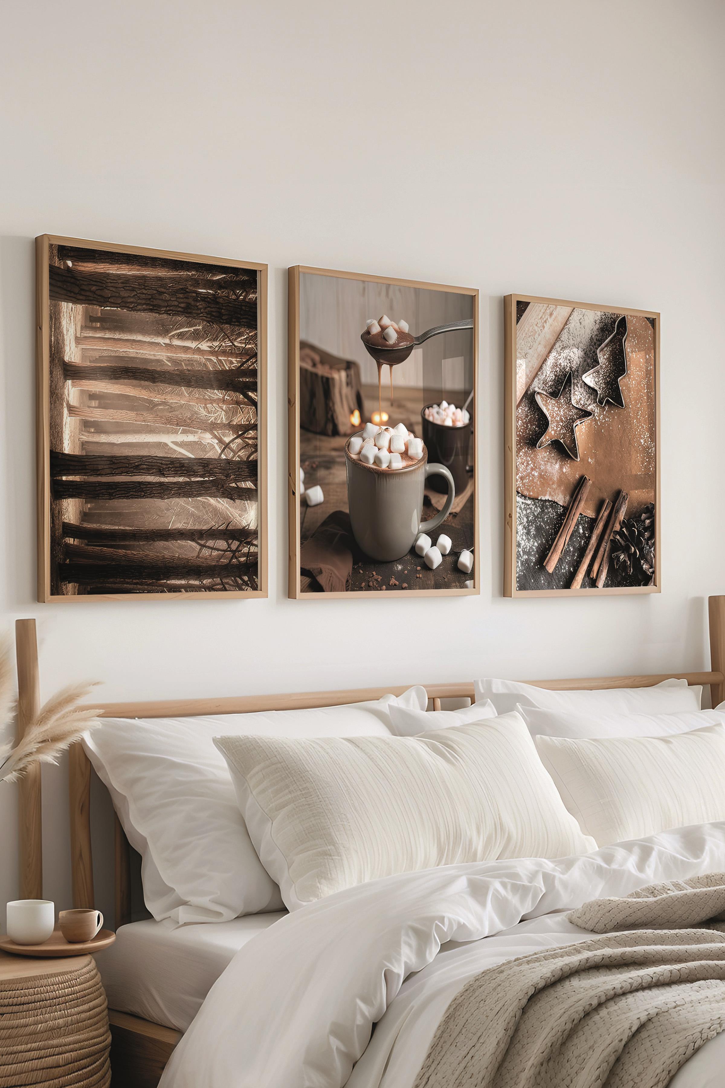 Ahşap Çerçeveli Tablo Seti, Sonbahar Fotoğrafları Duvar Tablosu, 3 Adet Poster Seti, No:300707