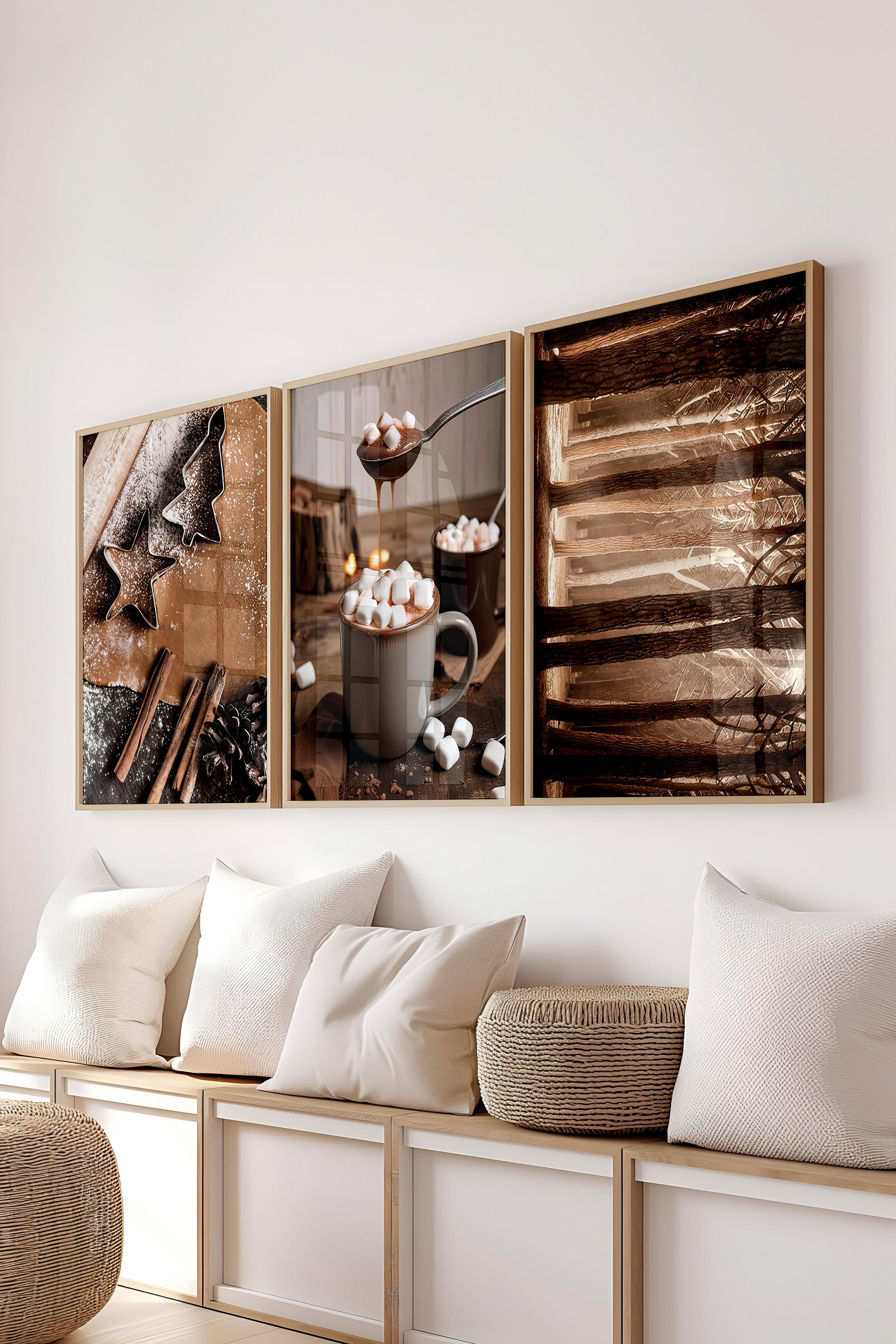 Ahşap Çerçeveli Tablo Seti, Sonbahar Fotoğrafları Duvar Tablosu, 3 Adet Poster Seti, No:300707