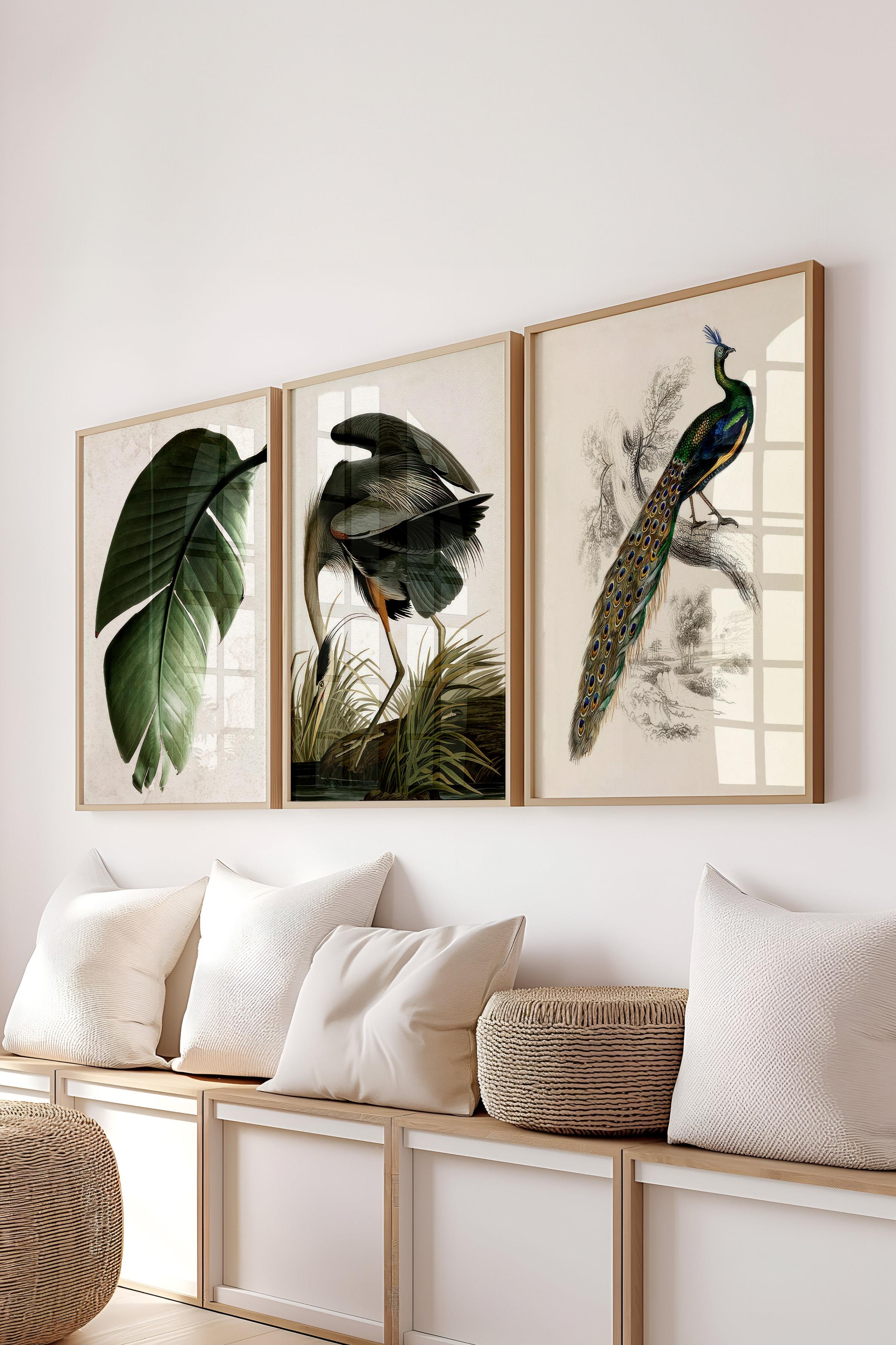 Ahşap Çerçeveli Tablo Seti, Yeşil Duvar Tablosu, 3 Adet Poster Seti, No:300757