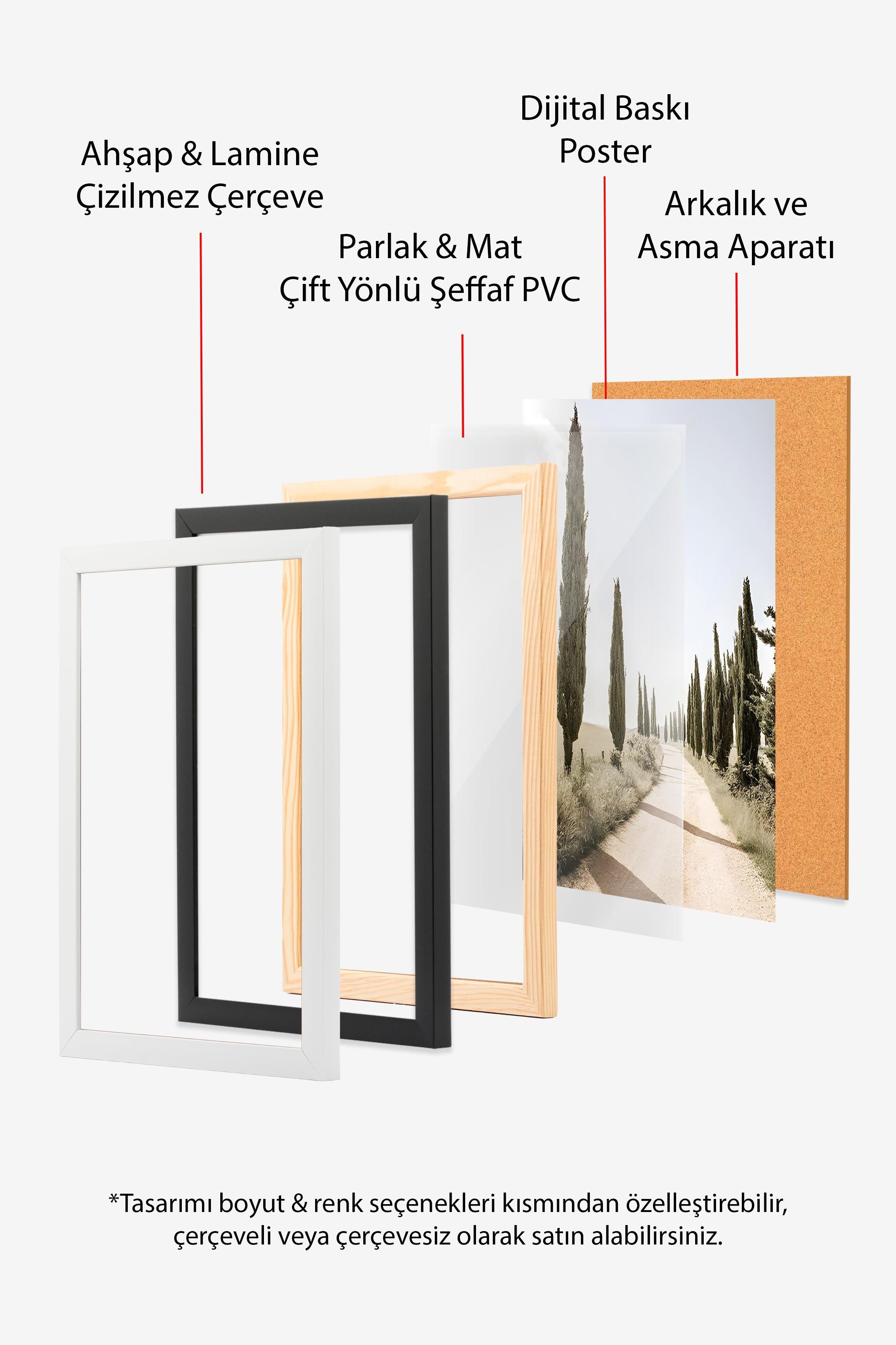 Ahşap Çerçeveli Tablo Seti, Yeşil Seyahat Duvar Tablosu, 3 Adet Poster Seti, No:300697