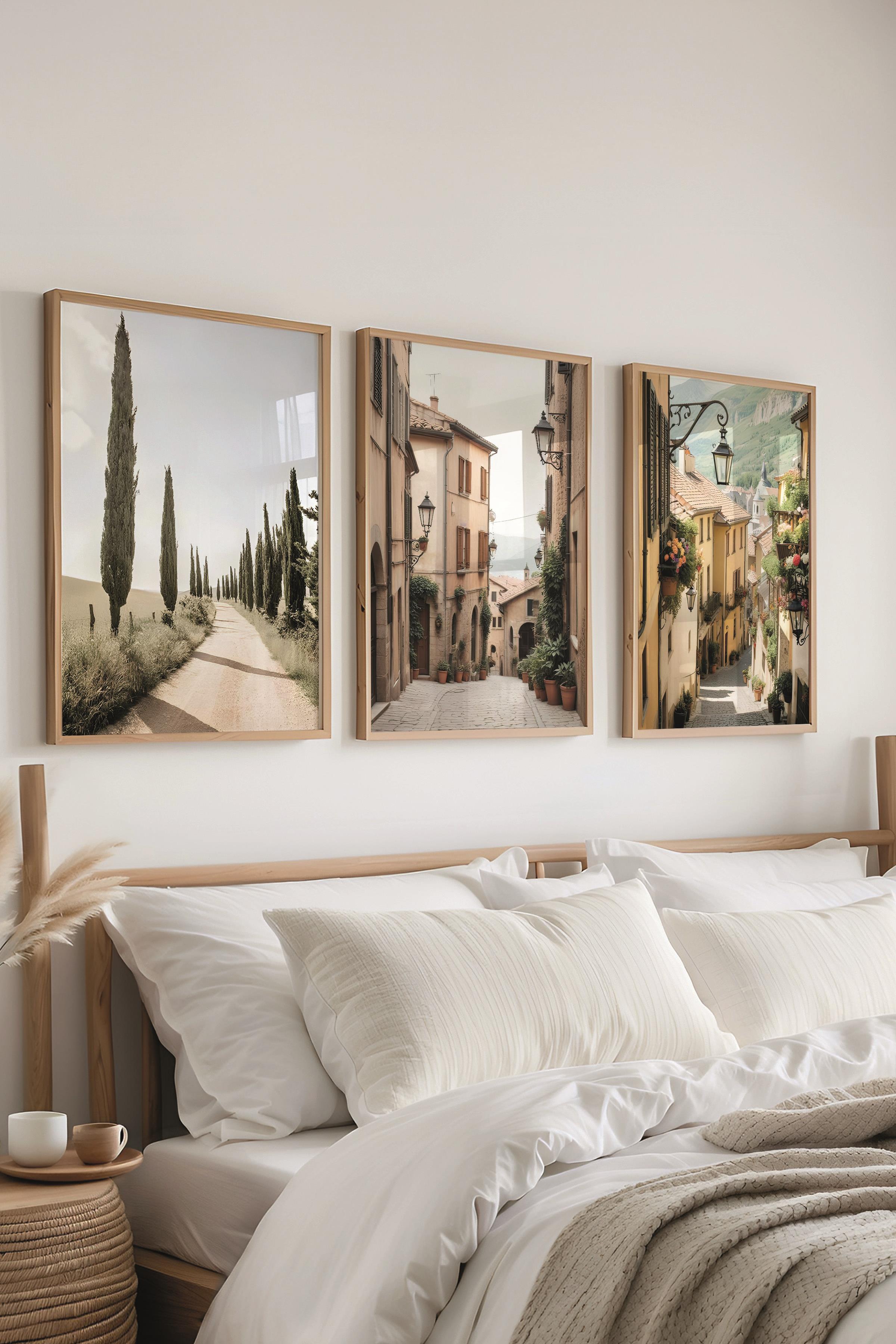 Ahşap Çerçeveli Tablo Seti, Yeşil Seyahat Duvar Tablosu, 3 Adet Poster Seti, No:300697