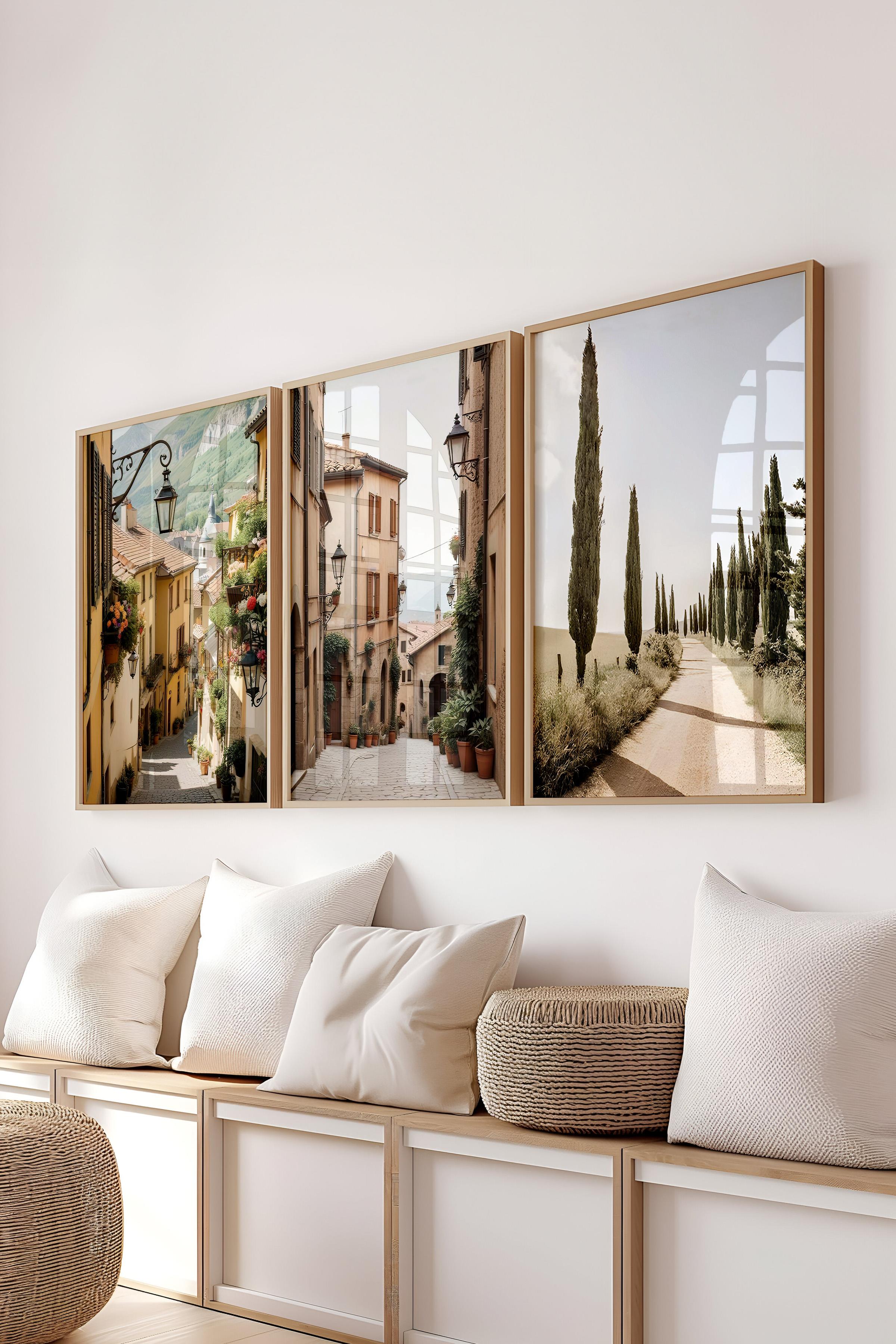 Ahşap Çerçeveli Tablo Seti, Yeşil Seyahat Duvar Tablosu, 3 Adet Poster Seti, No:300697