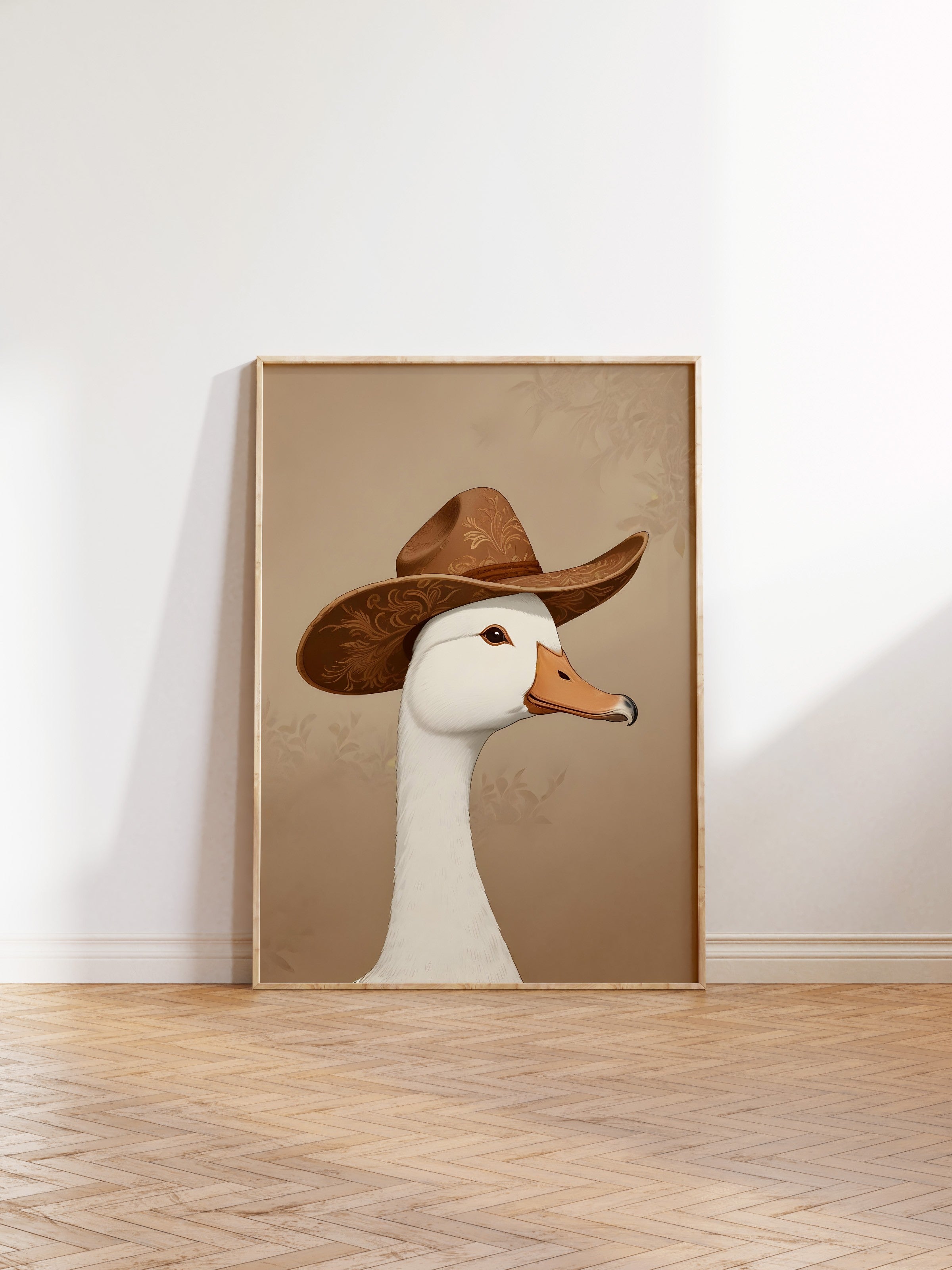 Ahşap Çerçeveli Tablo, Silly Cowboy Goose, Comfort Serisi Poster ve Ahşap Tablo, NO:108955