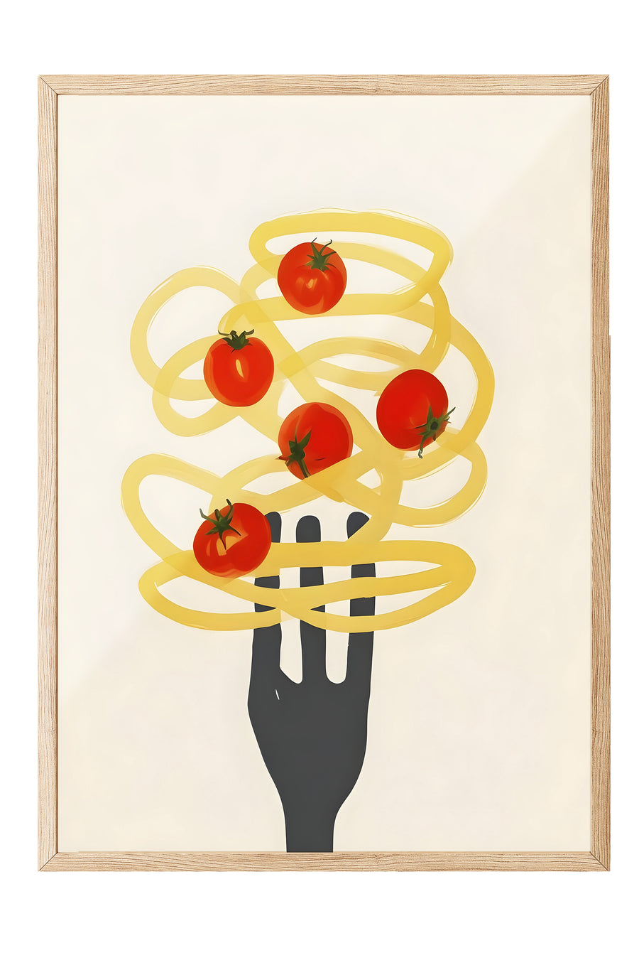 Çatal ve Domateslerle Makarna Poster – Ahşap Çerçeveli Tablo