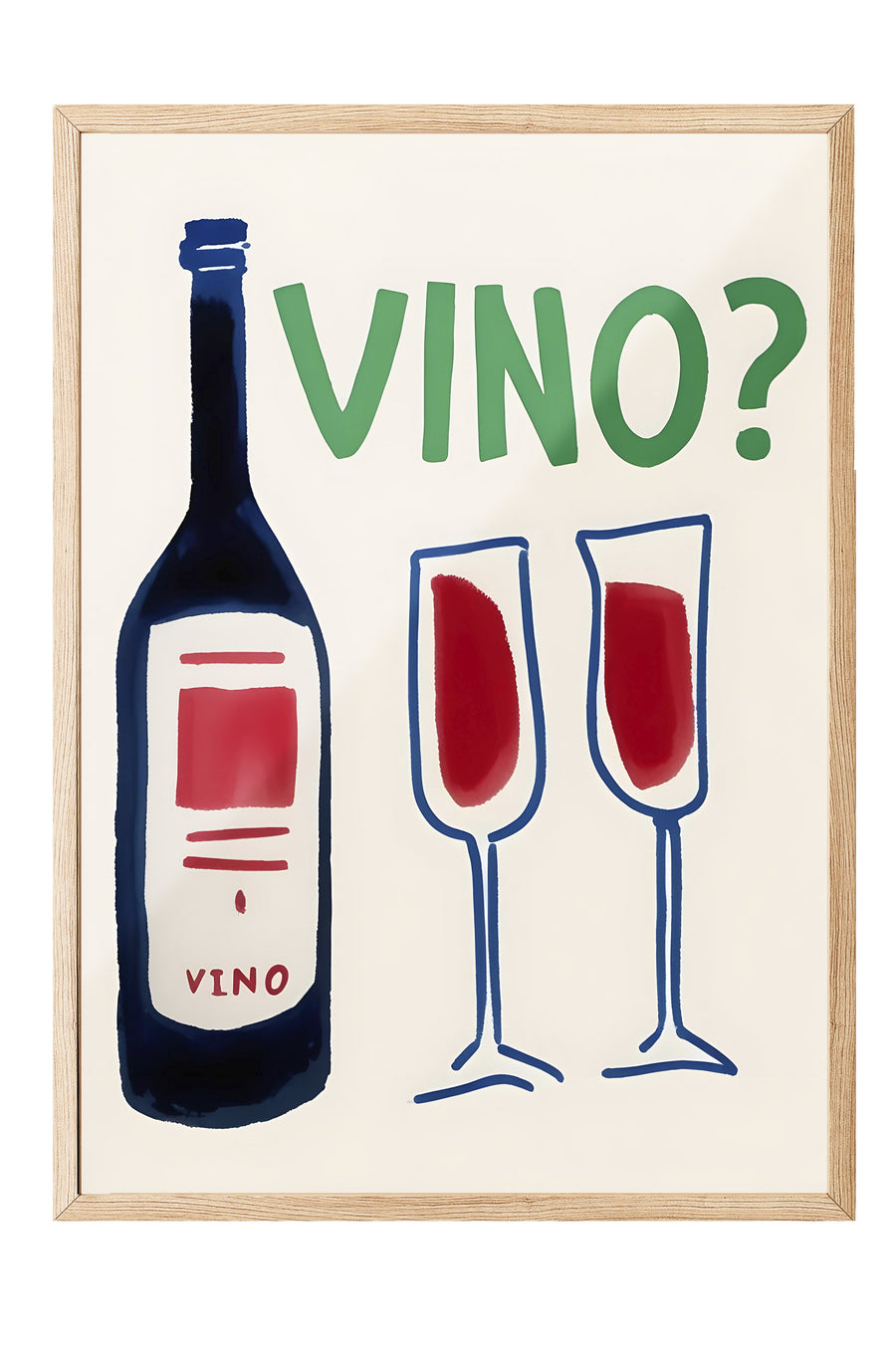 VINO? Poster – Ahşap Çerçeveli Tablo