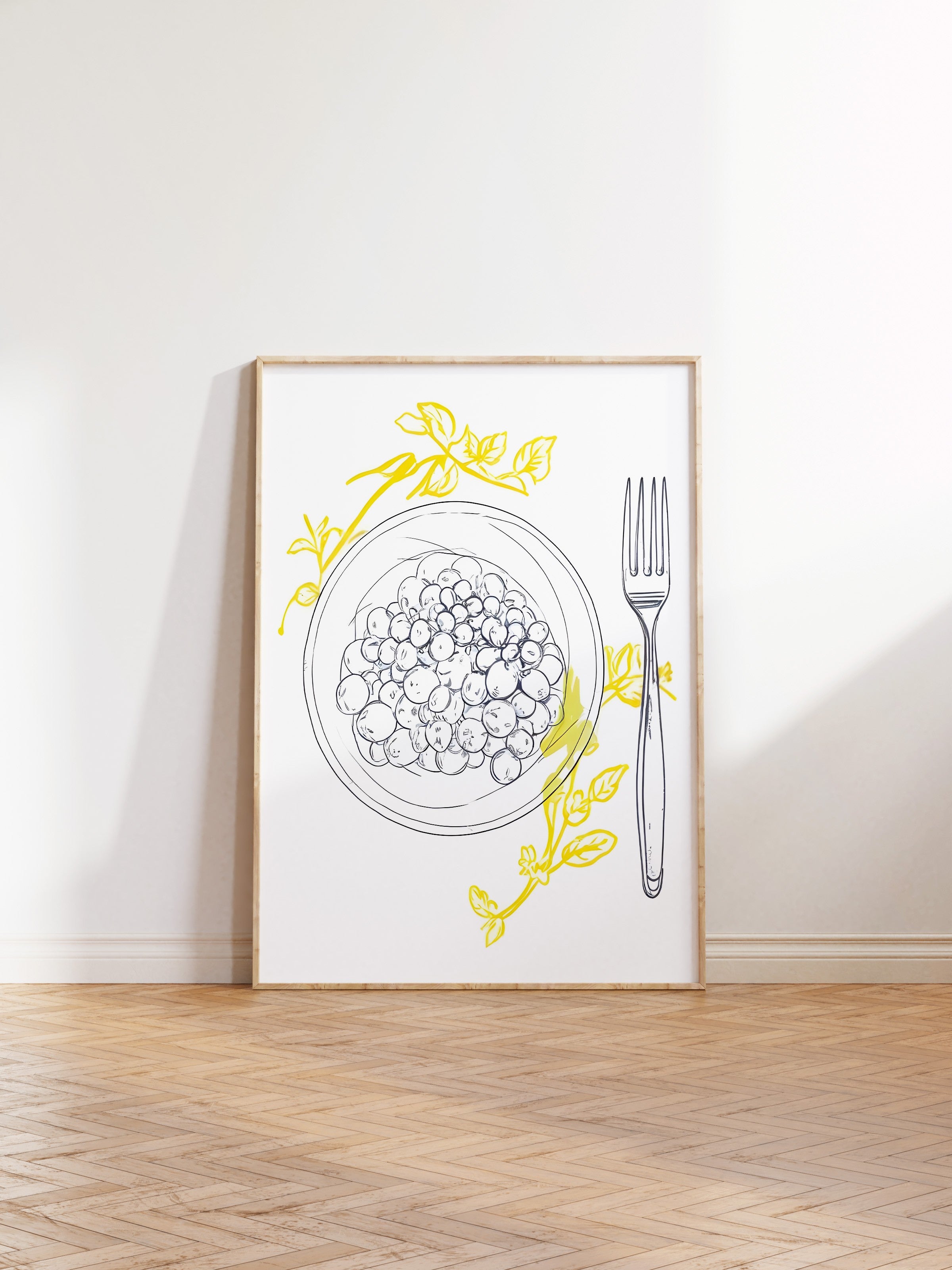 Ahşap Çerçeveli Tablo, Yellow Flowers Around Plate, Comfort Serisi Mutfak Ahşap Tablo, NO:109141