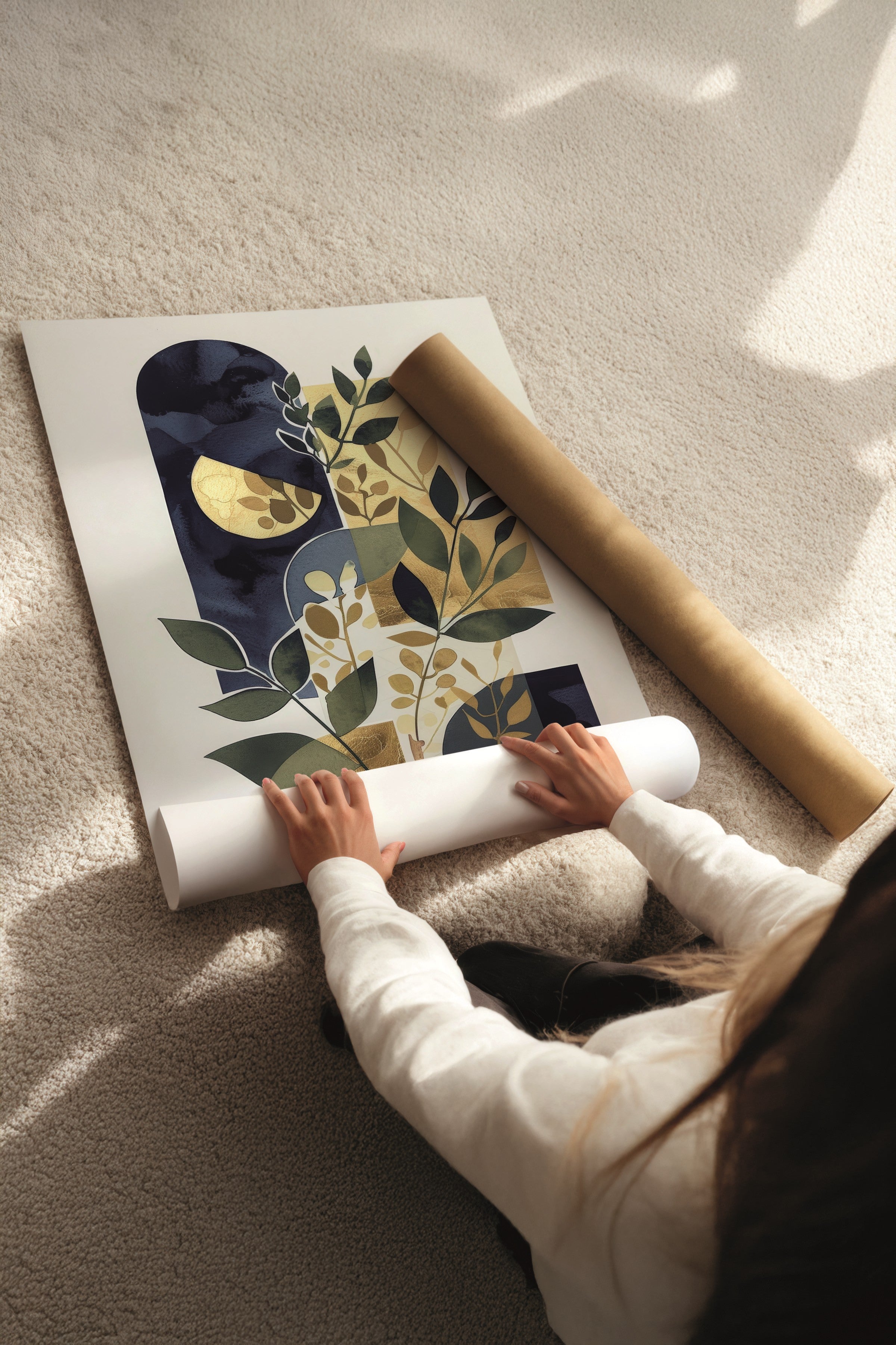 Ahşap Tablo Seti, 3 Adet Ahşap Çerçeveli Poster Dance of Blue&Gold Model No:300883, Duvar Dekoru