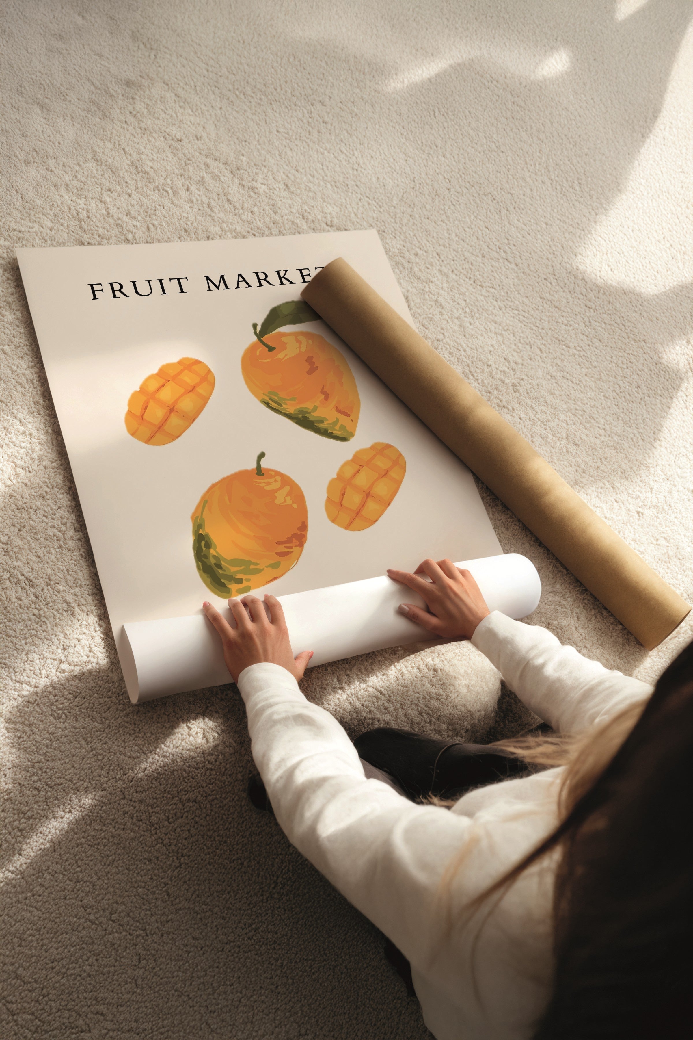 Ahşap Tablo Seti, 3 Adet Ahşap Çerçeveli Poster Fruit Market Model No:300881, Turuncu Duvar Dekoru