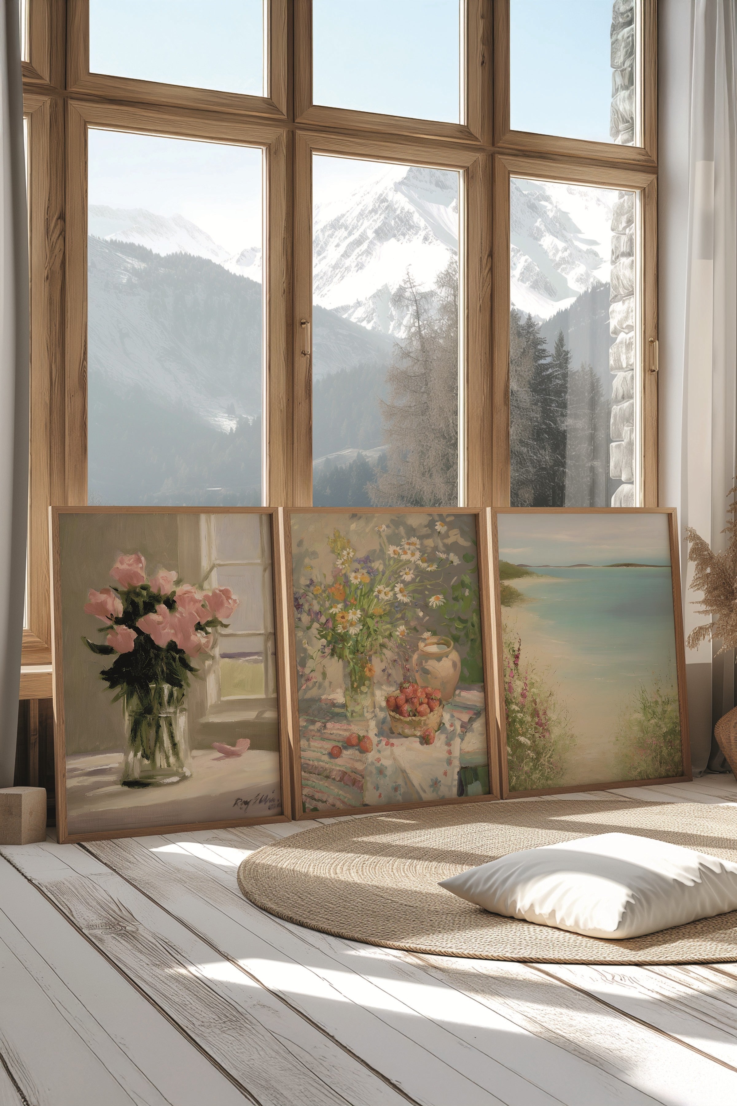 Ahşap Tablo Seti, 3 Adet Ahşap Çerçeveli Poster Model No:300877, Pembe Duvar Dekoru