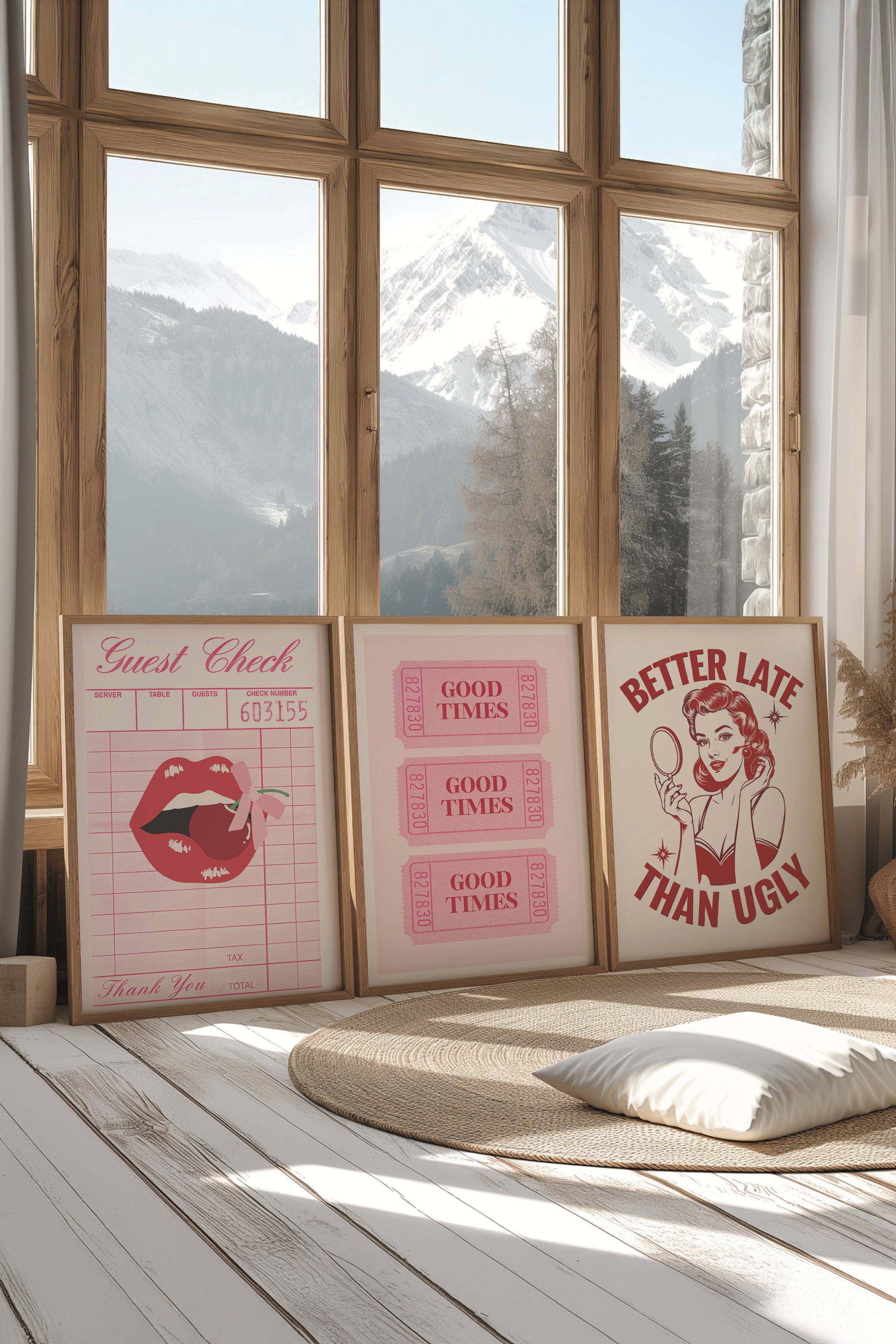 Ahşap Tablo Seti, 3 Adet Ahşap Çerçeveli Poster Preppy Model No:300821, Duvar Dekoru