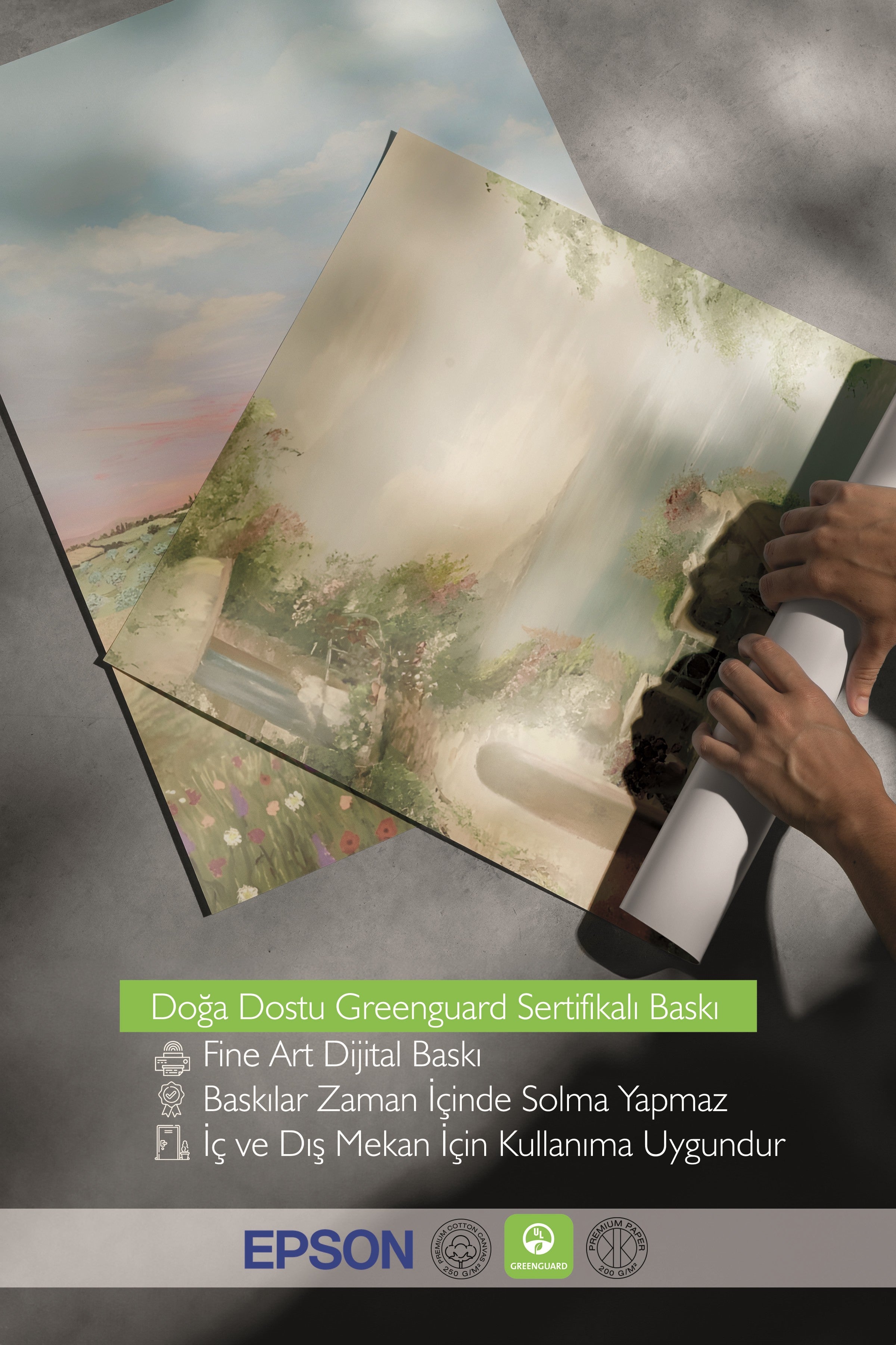 Ahşap Tablo Seti, 3 Adet Ahşap Çerçeveli Poster roses blanches Model No:300878, Yeşil Duvar Dekoru