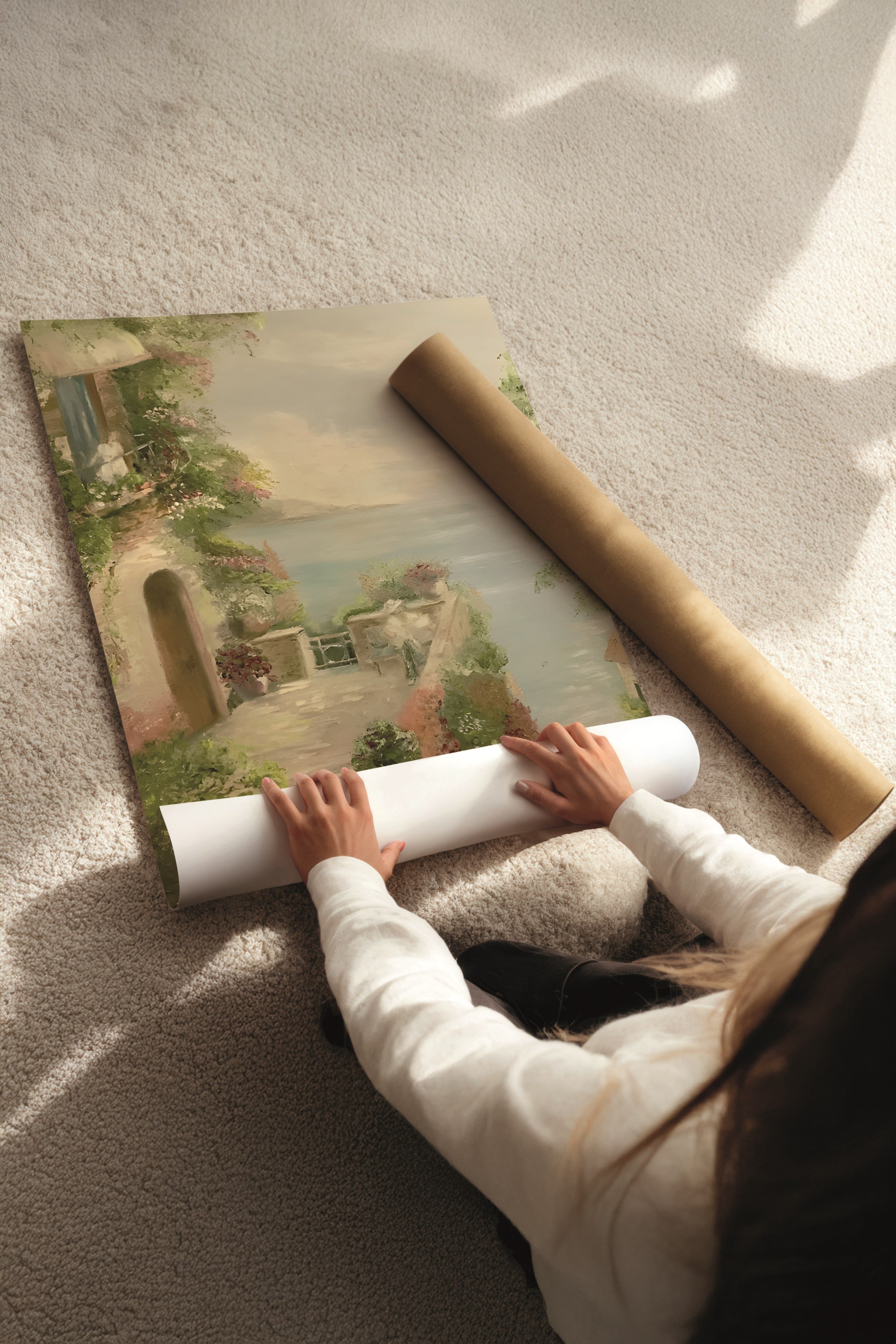 Ahşap Tablo Seti, 3 Adet Ahşap Çerçeveli Poster roses blanches Model No:300878, Yeşil Duvar Dekoru