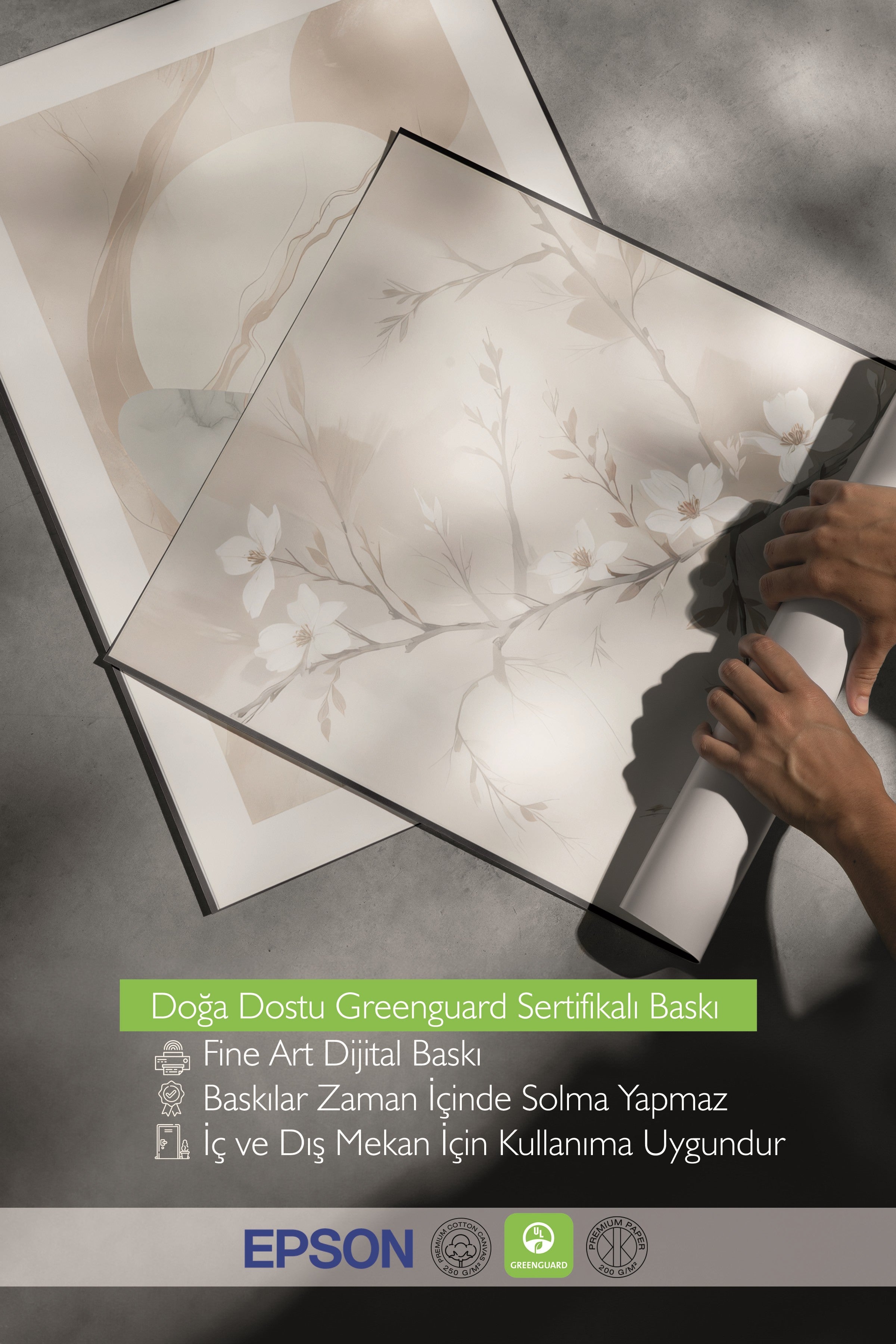 Ahşap Tablo Seti, 3 Adet Ahşap Çerçeveli Poster Soft Vibe Model No:300808, Bej ve Krem Duvar Dekoru