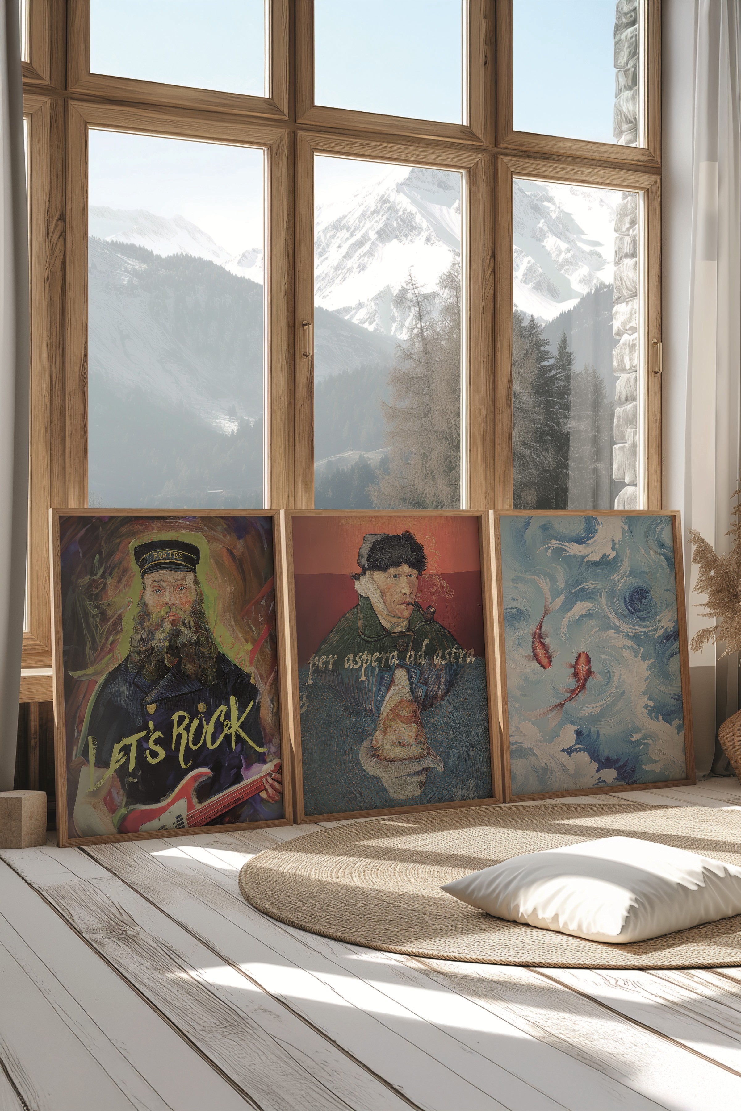 Ahşap Tablo Seti, 3 Adet Ahşap Çerçeveli Poster Van Gogh Model No:300802, Duvar Dekoru