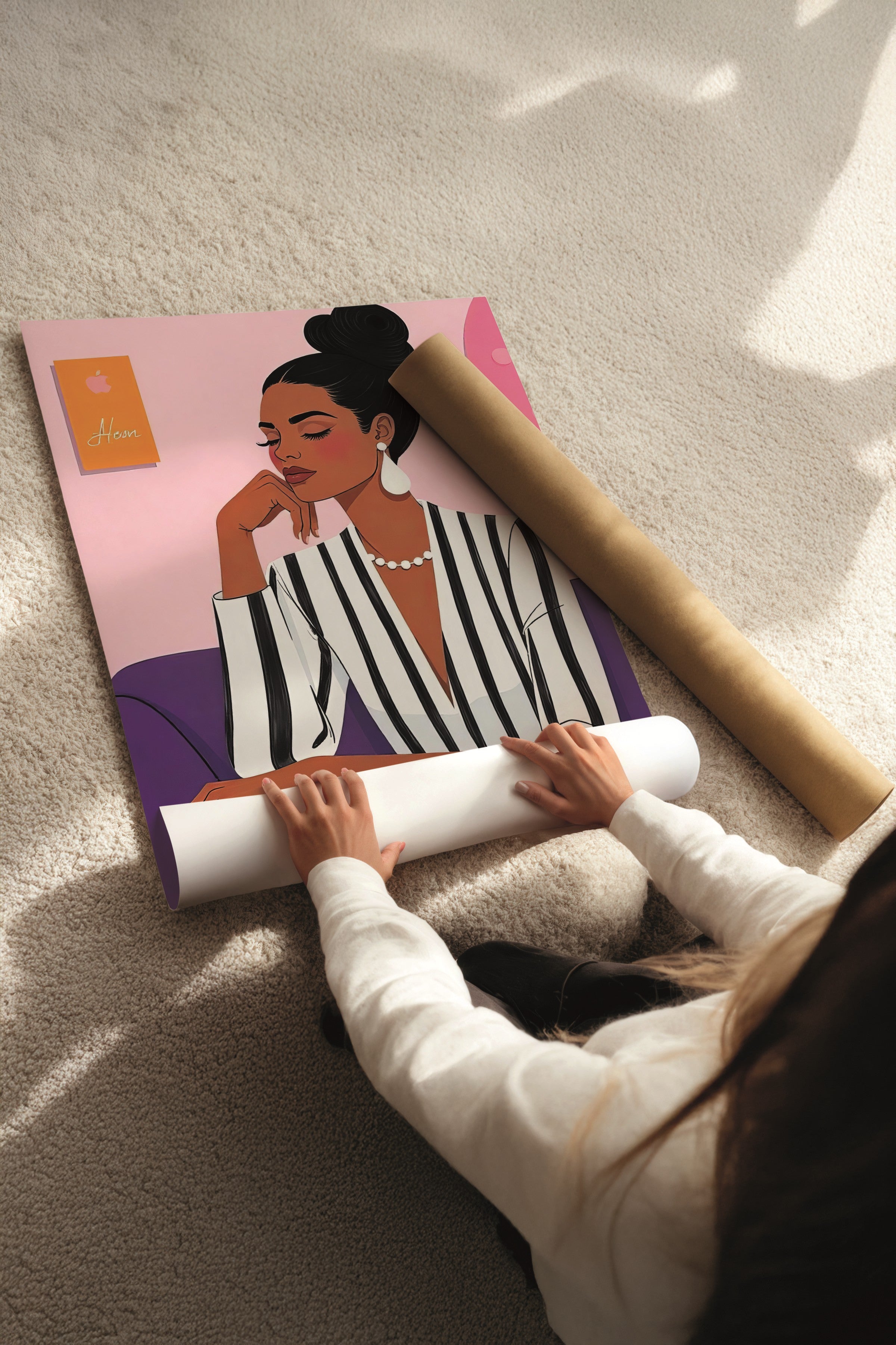 Ahşap Tablo Seti, 3 Adet Ahşap Çerçeveli Poster Woman in Pink Model No:300868, Pembe Duvar Dekoru
