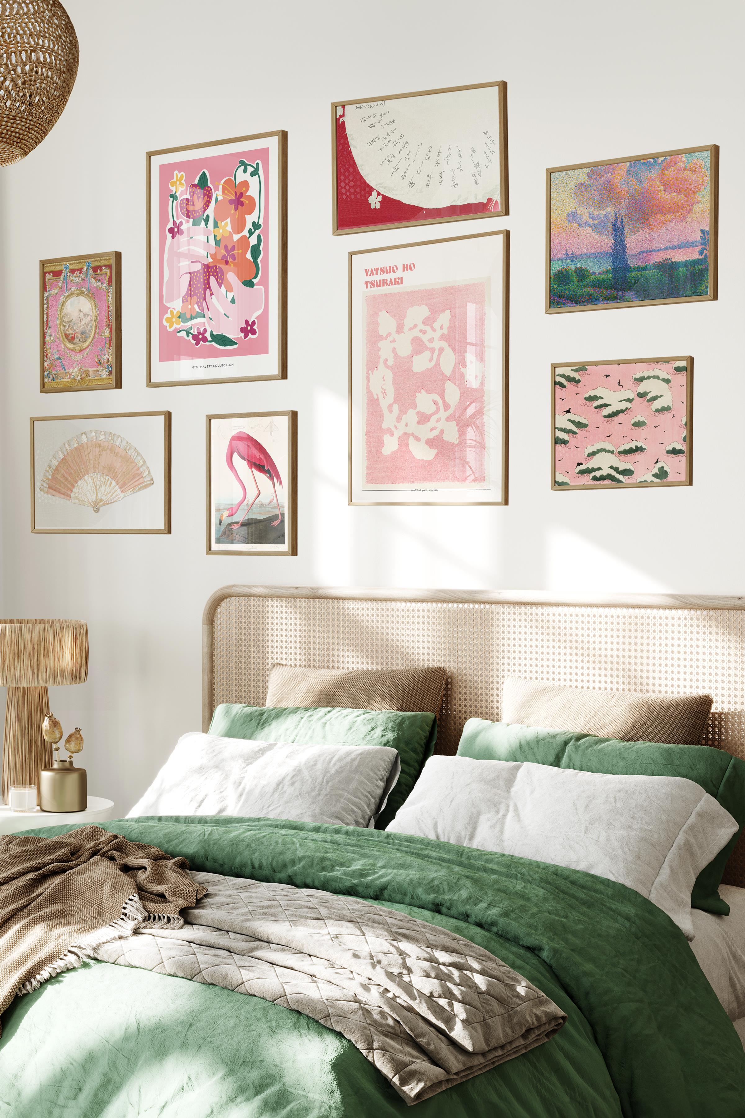 Ahşap Tablo Seti, 8 Adet Çerçeve Seti,Kırmızı Vintage Temalı Galeri Poster Seti NO:021