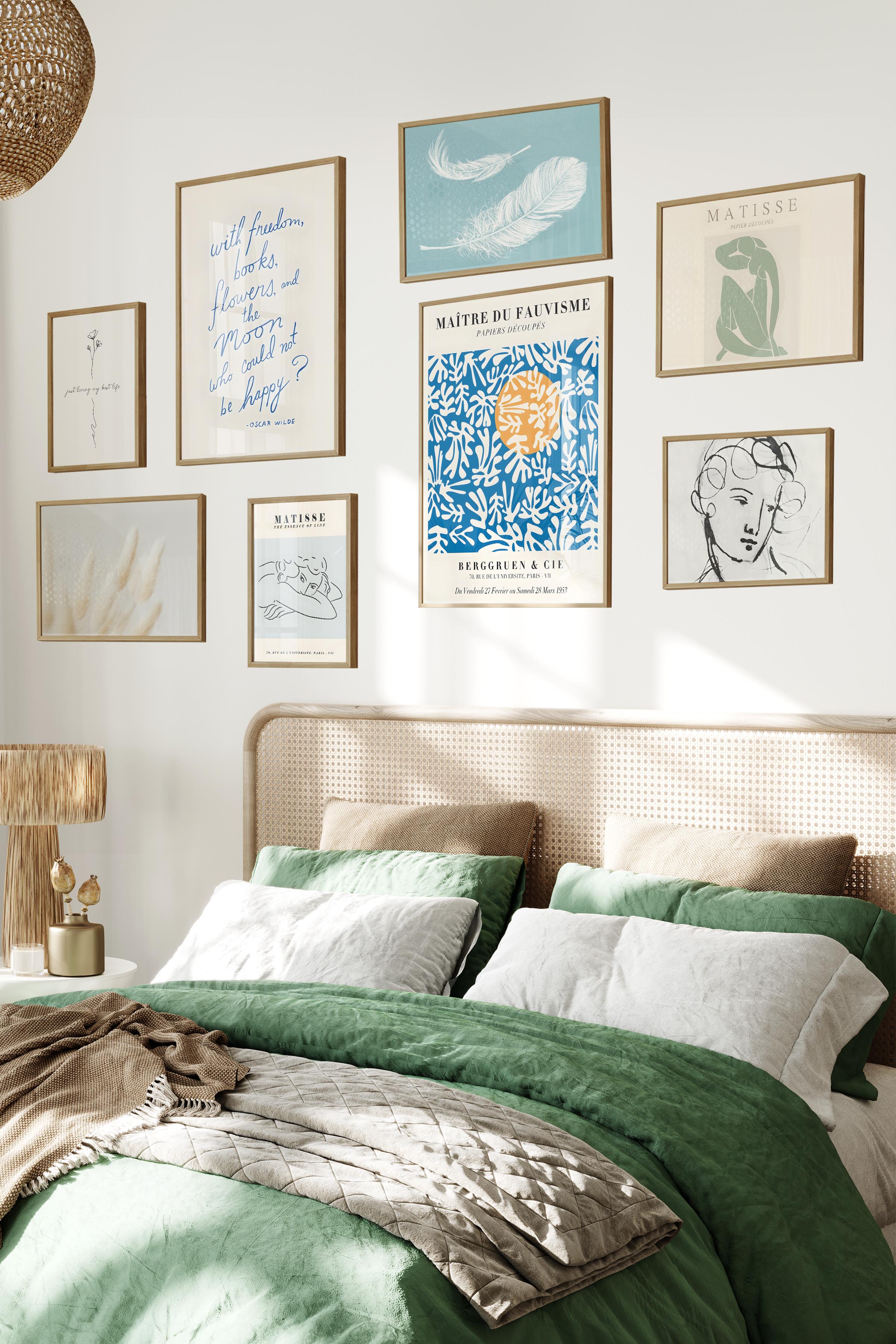 Ahşap Tablo Seti, 8 Adet Çerçeve Seti,Mavi Vintage Temalı Galeri Poster Seti NO:040