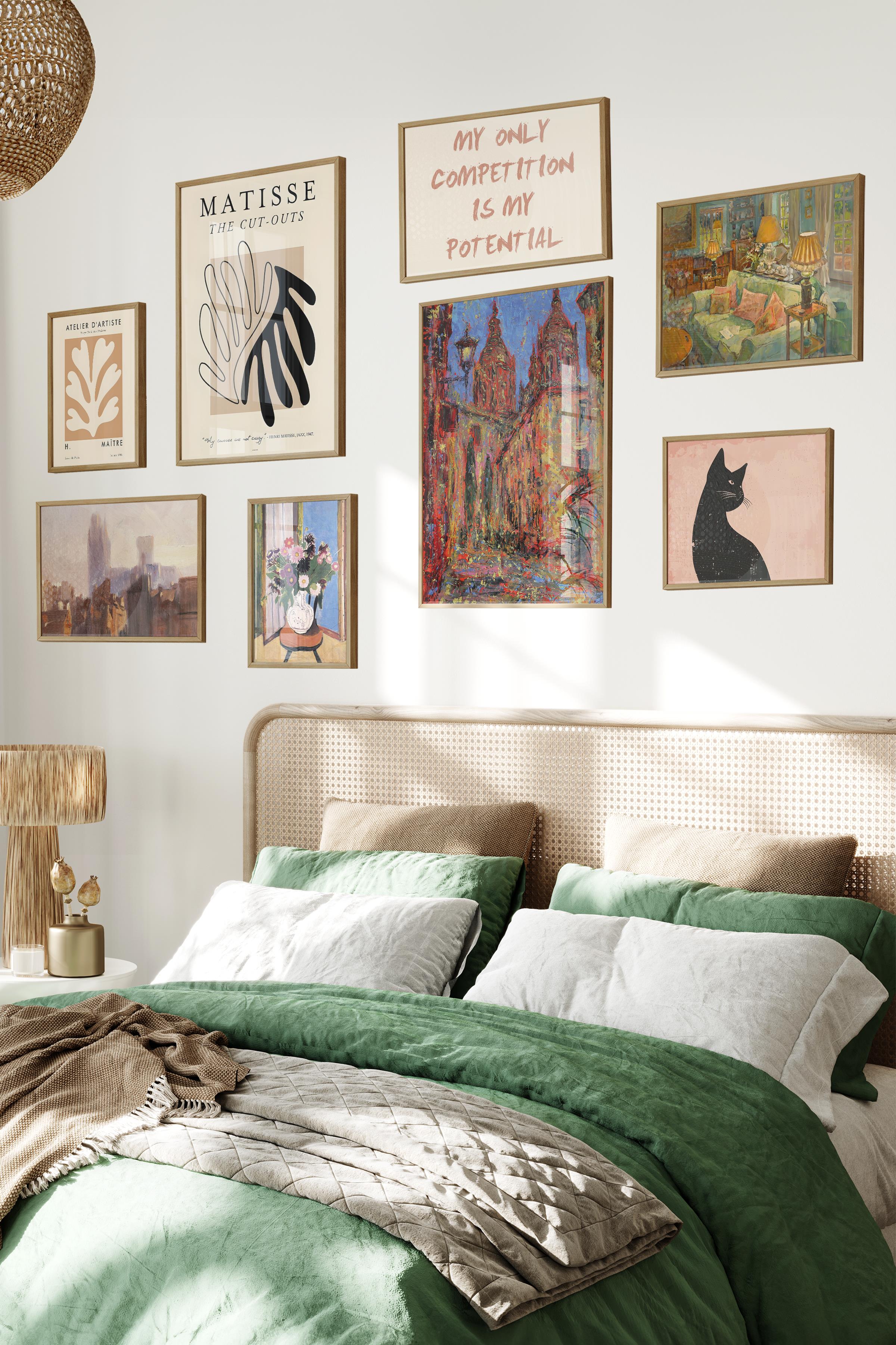 Ahşap Tablo Seti, 8 Adet Çerçeve Seti,Maximalist Vintage Temalı Galeri Poster Seti NO:044